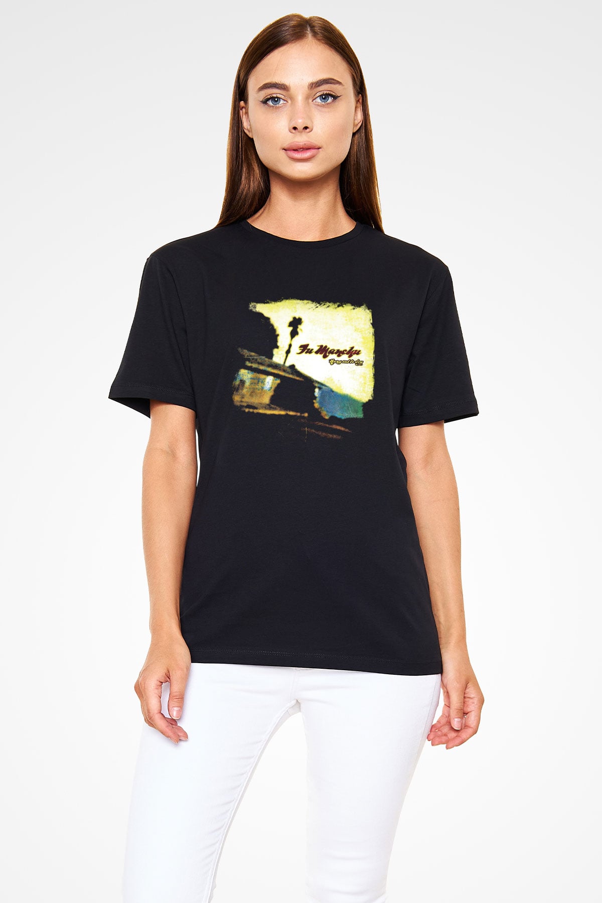 Fu Manchu Baskılı Unisex Siyah Tişört