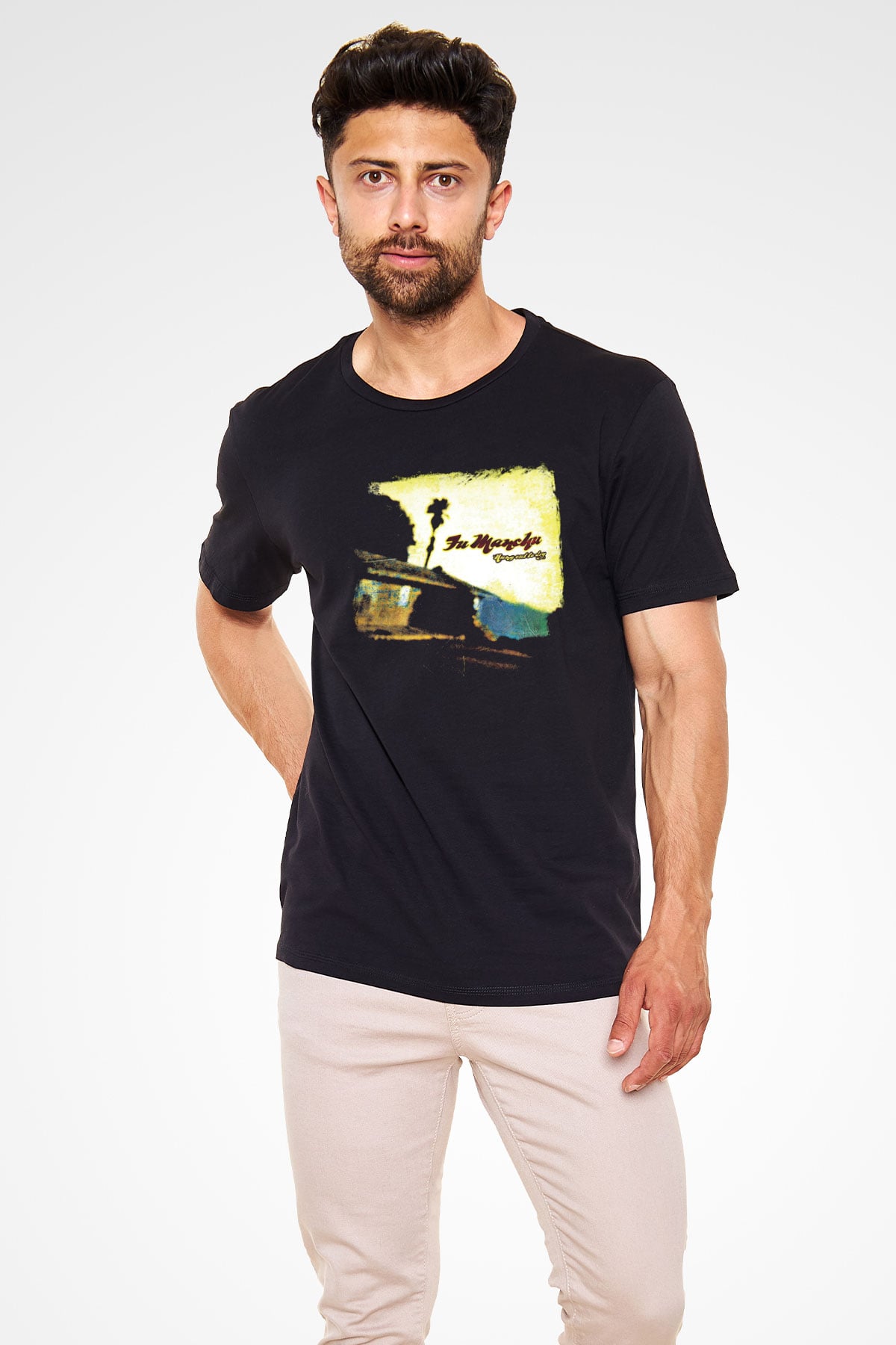 Fu Manchu Baskılı Unisex Siyah Tişört