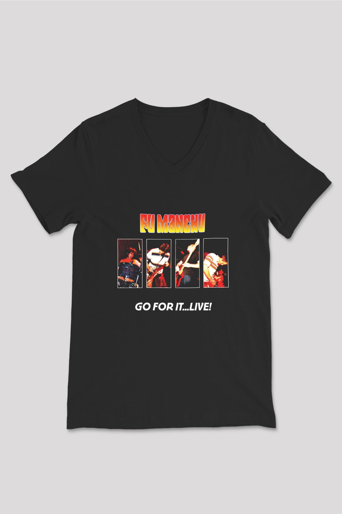 Fu Manchu Baskılı Unisex Siyah V Yaka Tişört