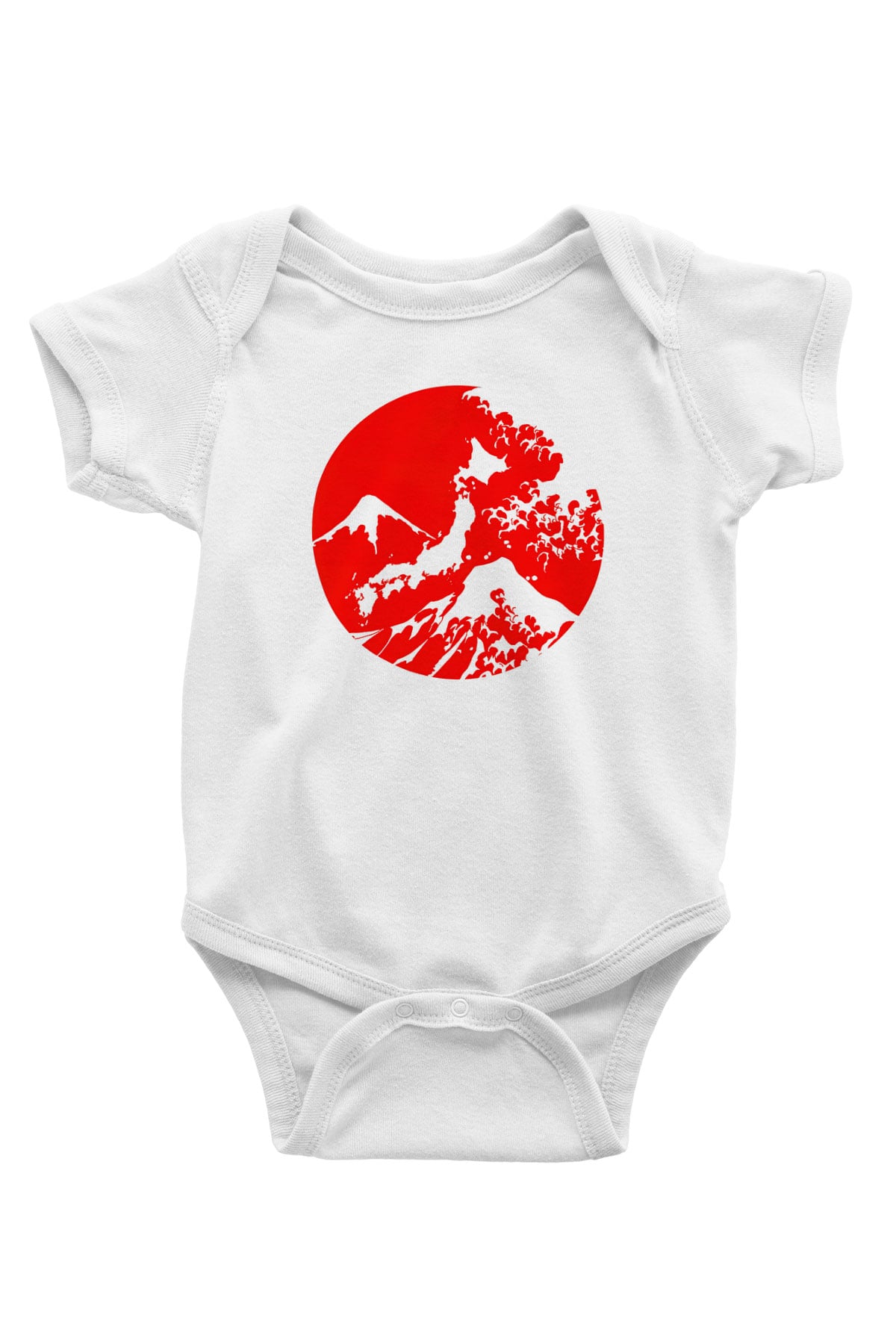 Fuji Dağı Baskılı Beyaz Unisex Bebek Body - Zıbın