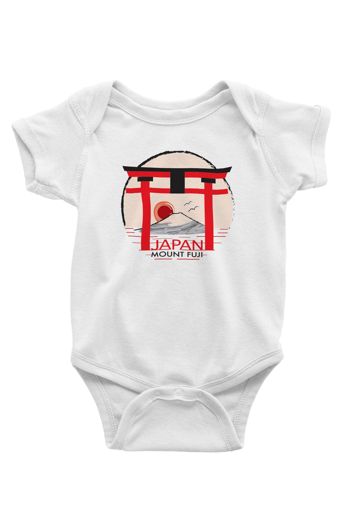 Fuji Dağı Baskılı Beyaz Unisex Bebek Body - Zıbın