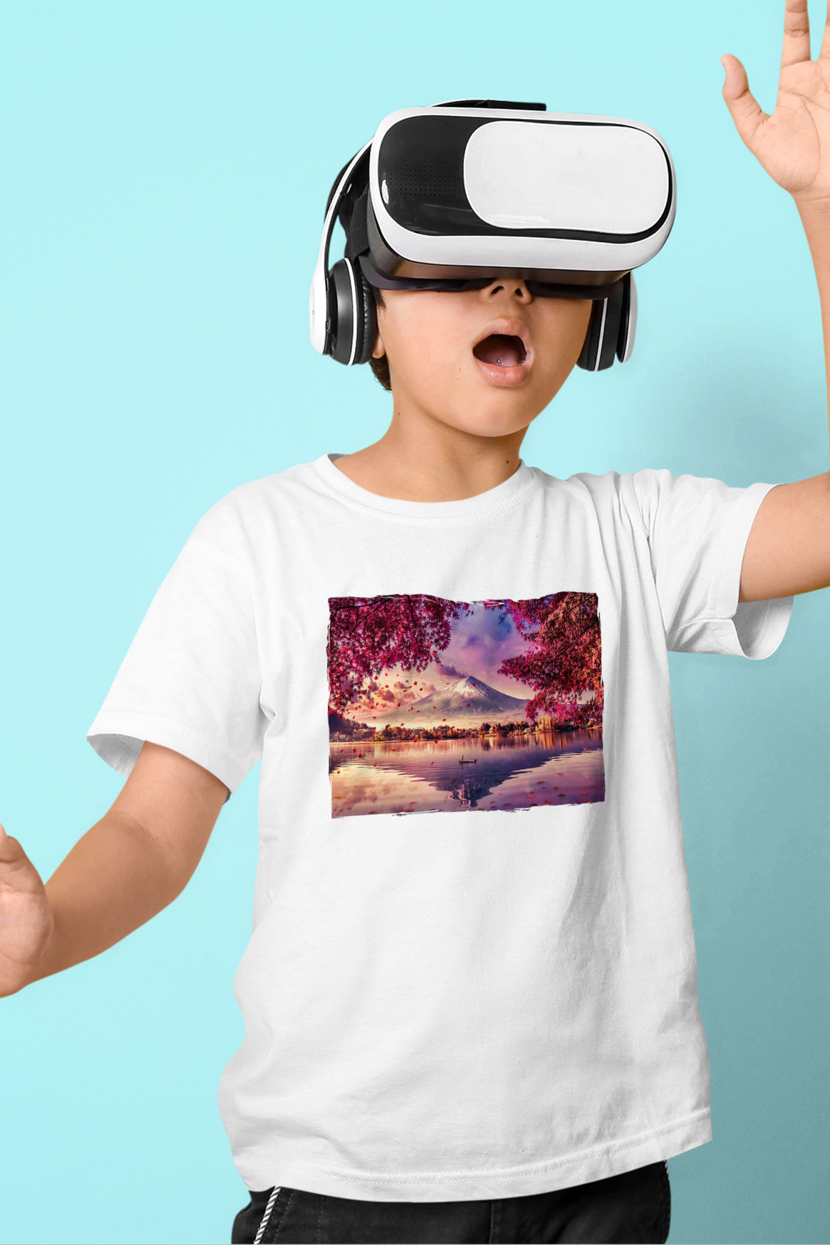 Fuji Dağı Beyaz Unisex Çocuk Tişört