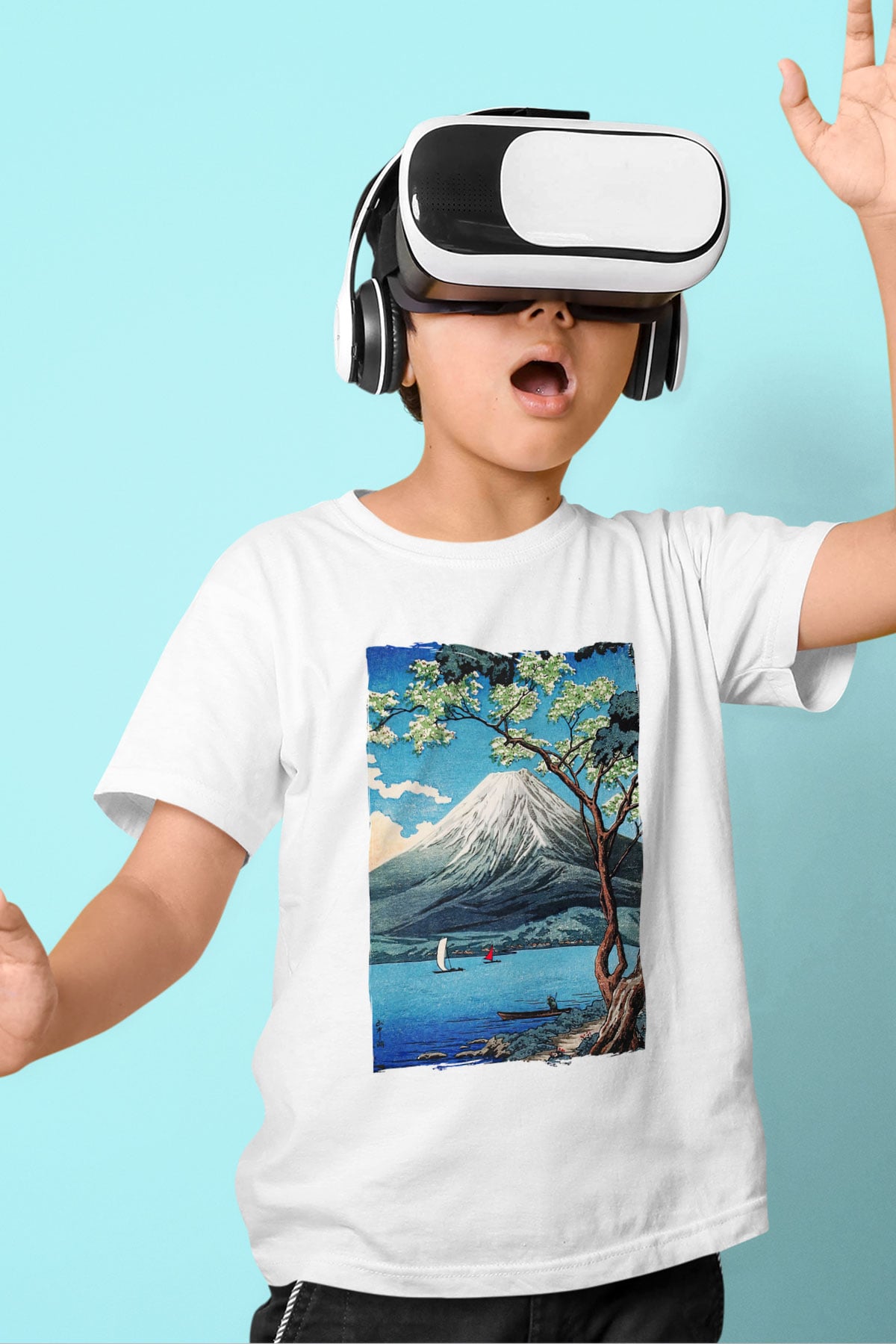 Fuji Dağı Beyaz Unisex Çocuk Tişört