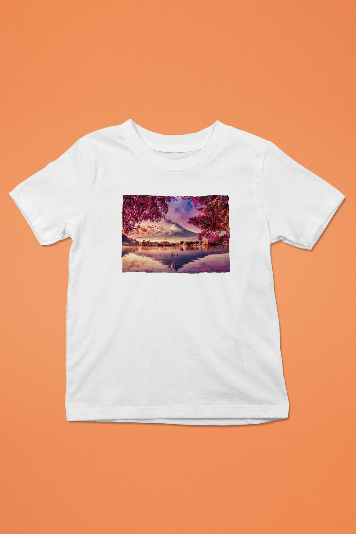 Fuji Dağı Beyaz Unisex Çocuk Tişört