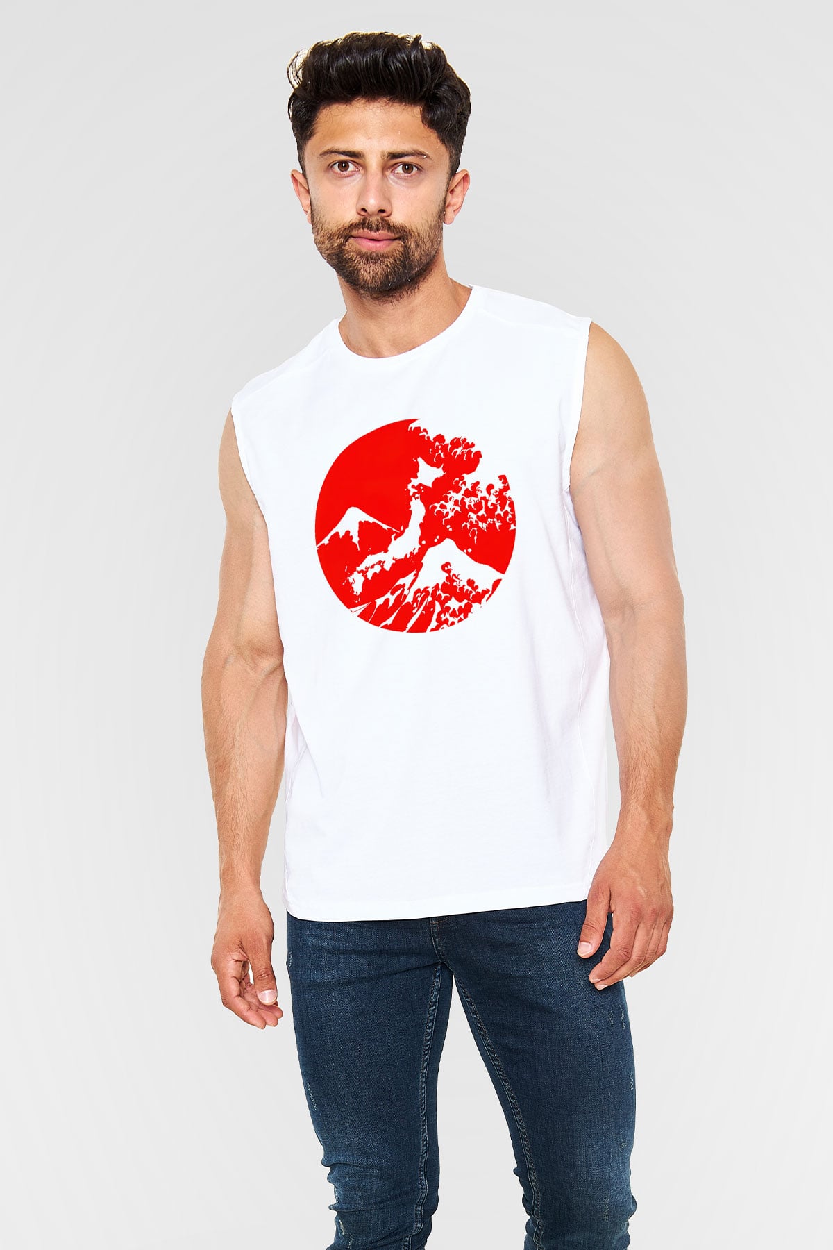 Fuji Dağı Beyaz Unisex Kolsuz Tişört