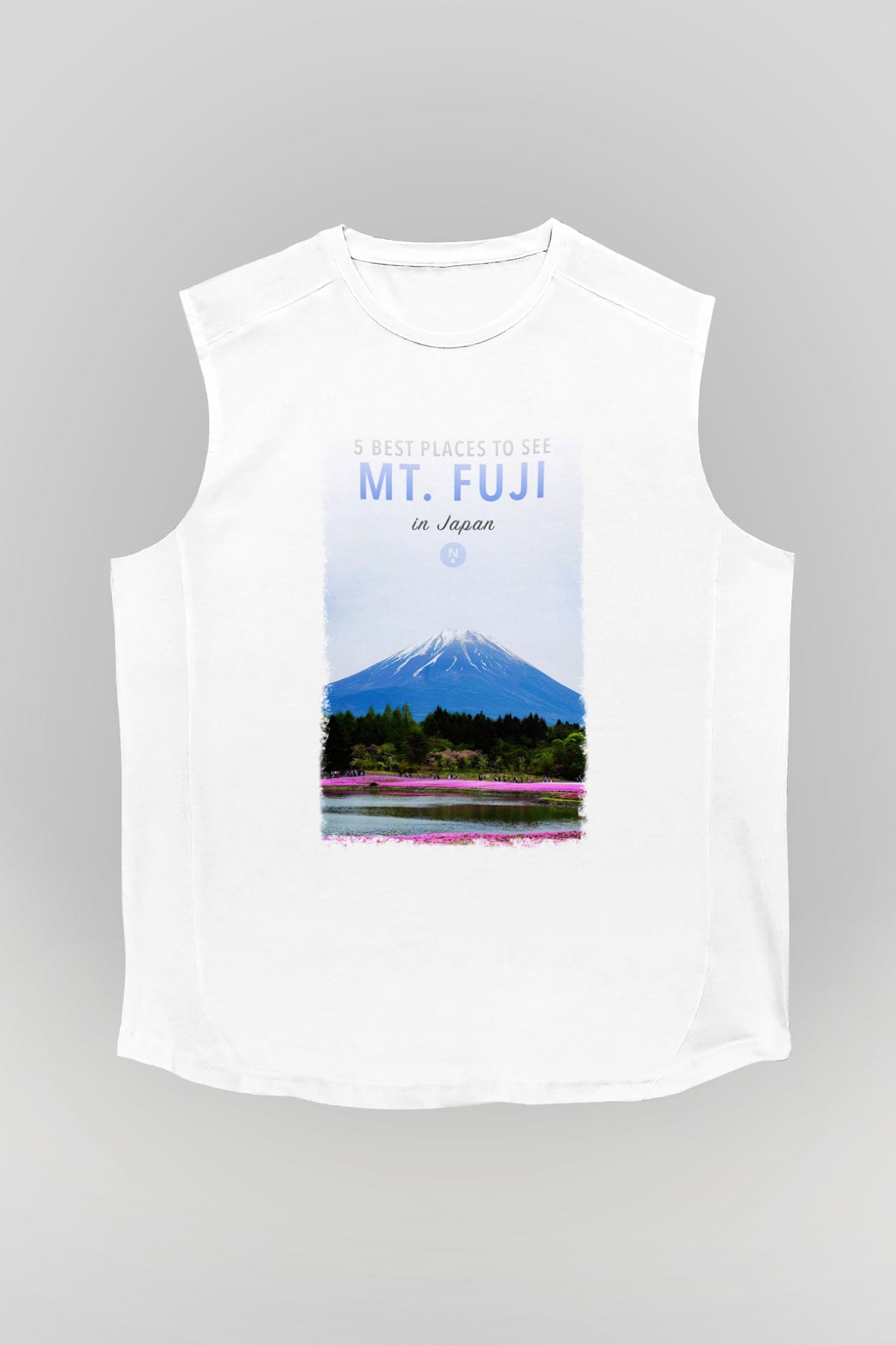 Fuji Dağı Beyaz Unisex Kolsuz Tişört