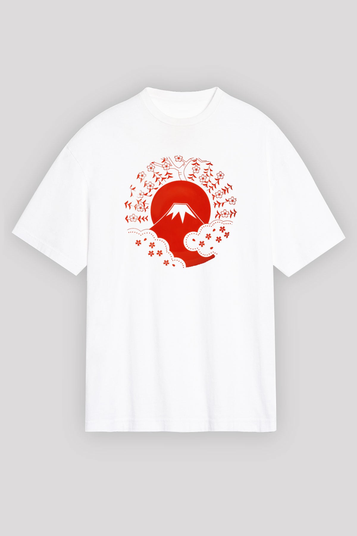 Fuji Dağı Beyaz Unisex Oversize Tişört T-Shirt