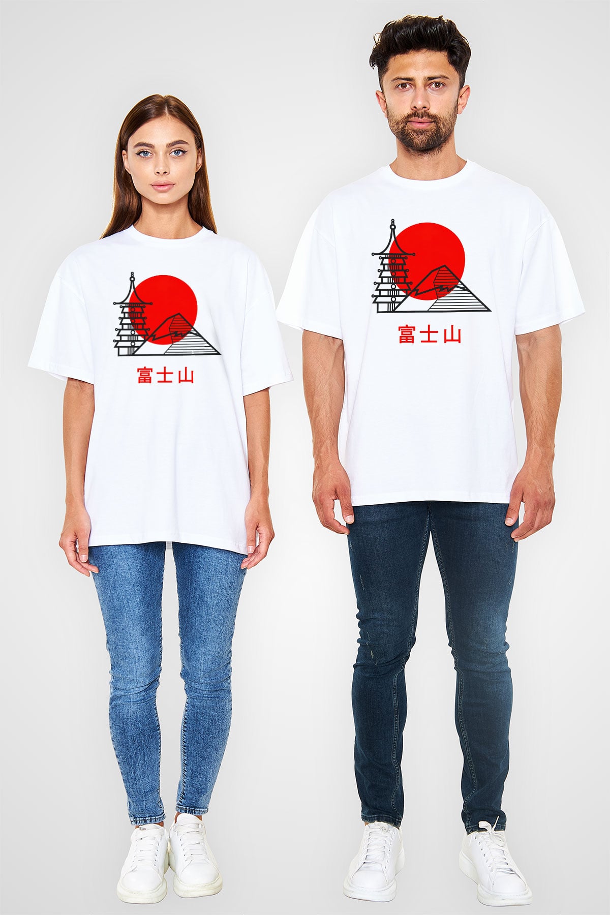 Fuji Dağı Beyaz Unisex Oversize Tişört T-Shirt
