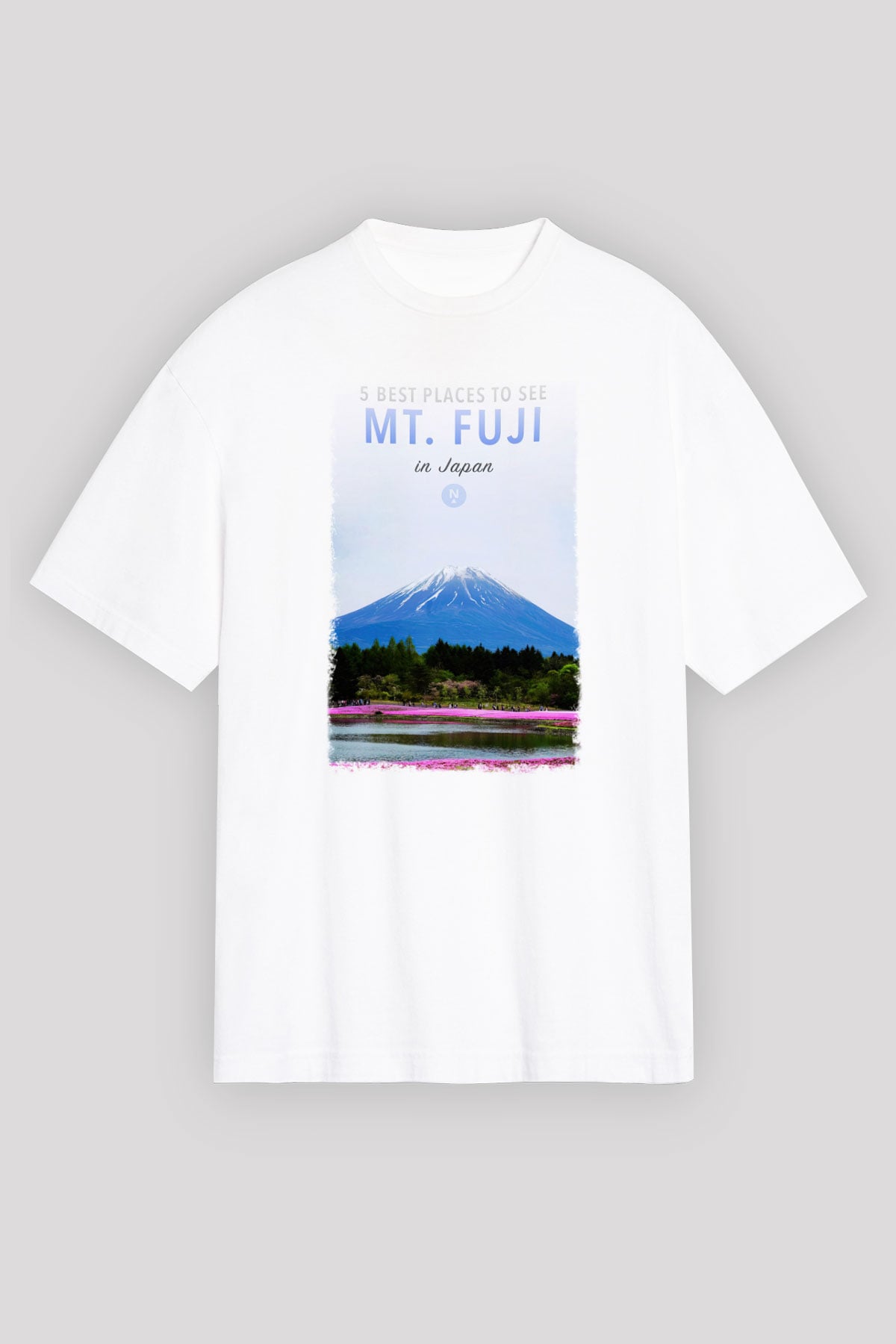 Fuji Dağı Beyaz Unisex Oversize Tişört T-Shirt