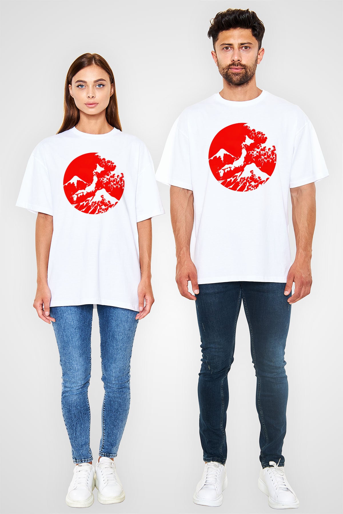 Fuji Dağı Beyaz Unisex Oversize Tişört T-Shirt