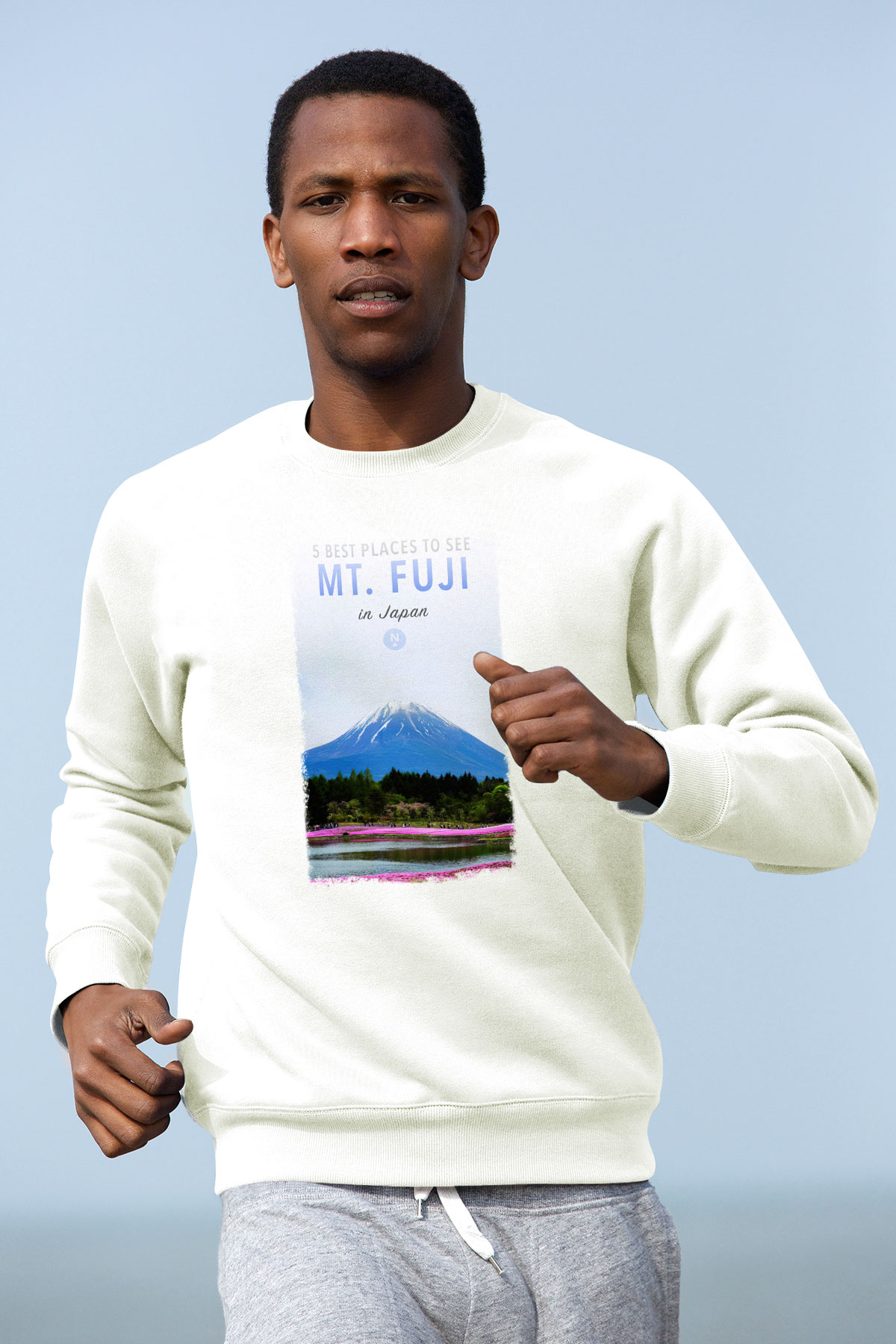 Fuji Dağı Beyaz Unisex Sweatshirt