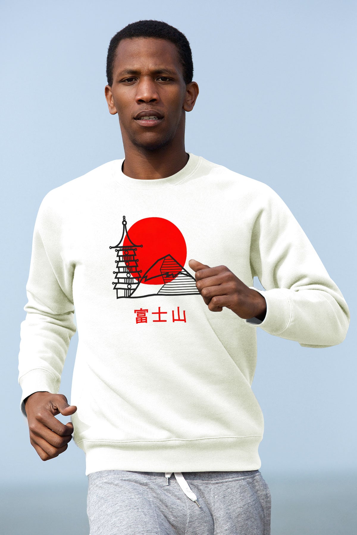 Fuji Dağı Beyaz Unisex Sweatshirt