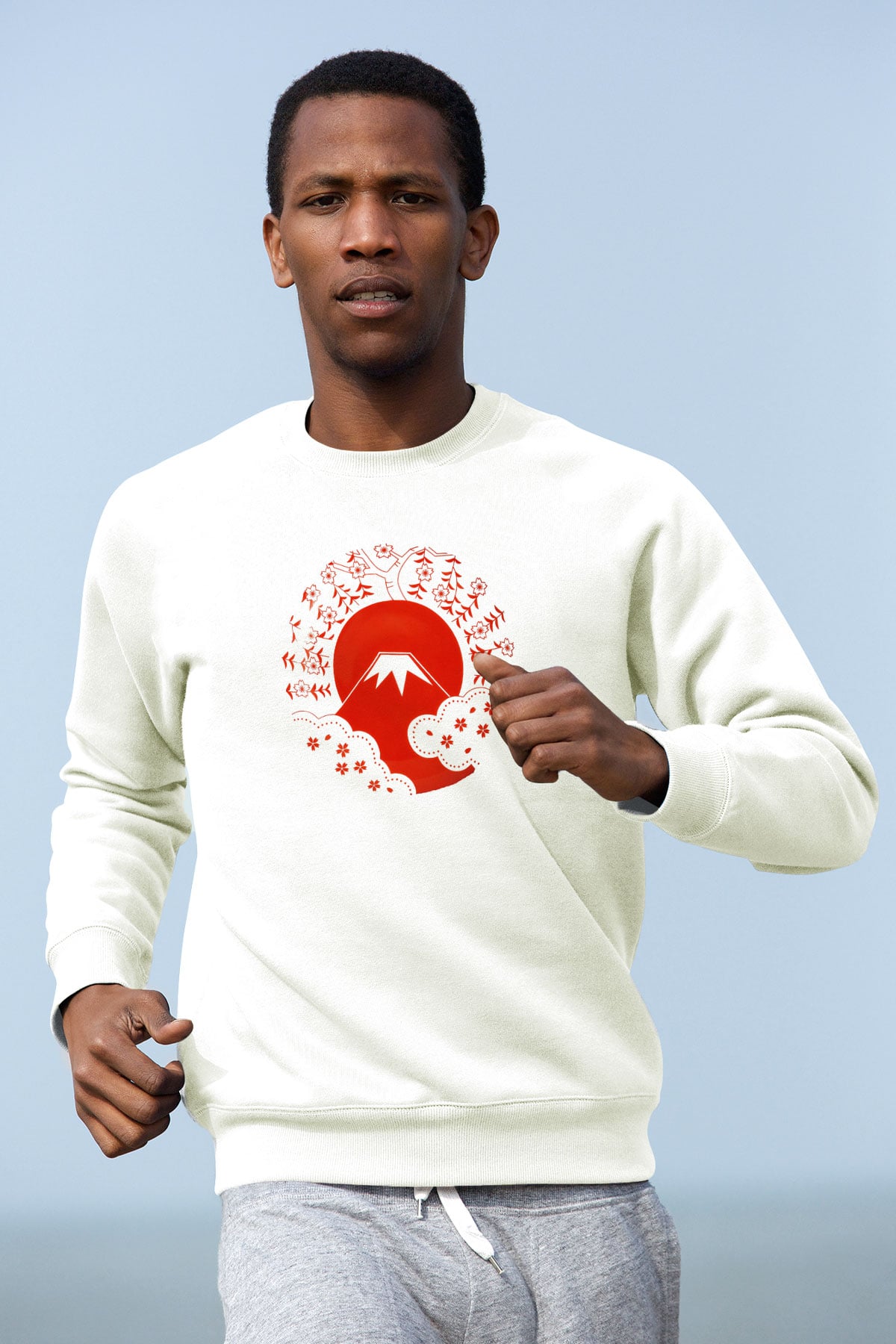 Fuji Dağı Beyaz Unisex Sweatshirt