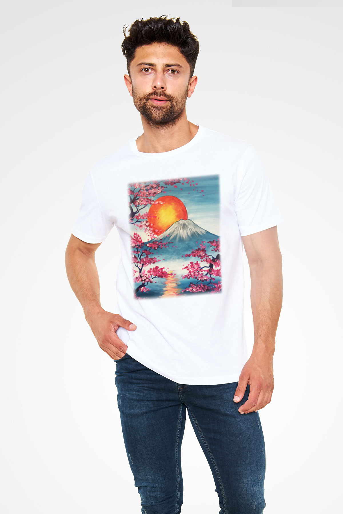 Fuji Dağı Beyaz Unisex Tişört T-Shirt - TişörtFabrikası