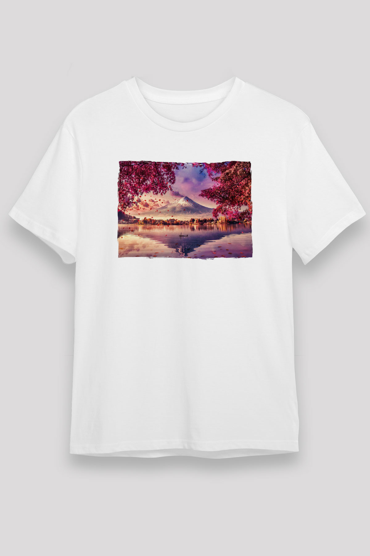 Fuji Dağı Beyaz Unisex Tişört T-Shirt - TişörtFabrikası