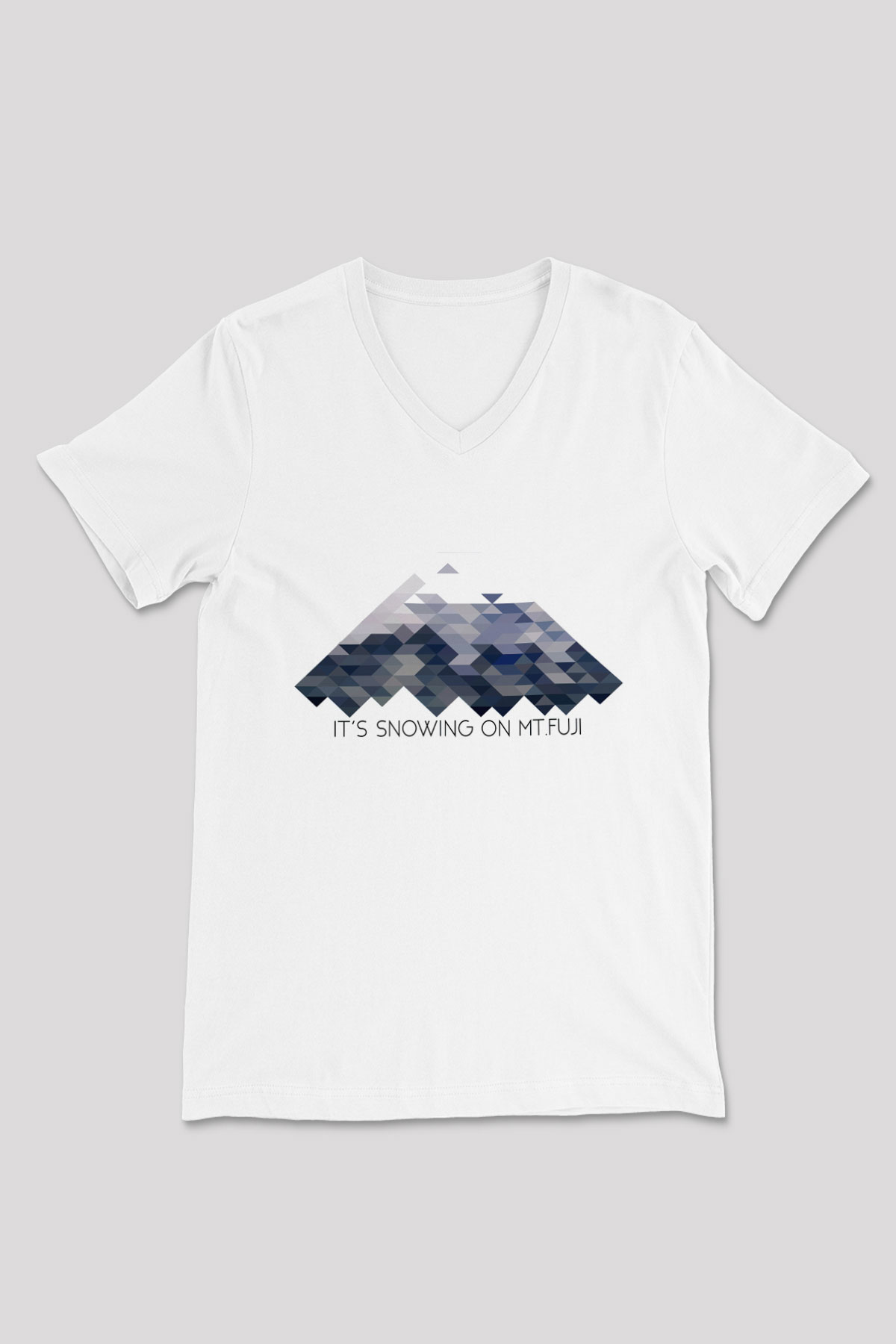 Fuji Dağı Beyaz Unisex V Yaka Tişört T-Shirt