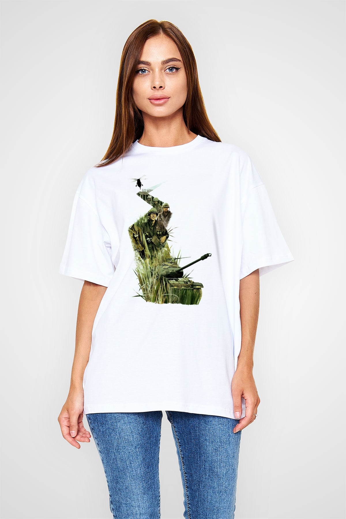 Full Metal Jacket Baskılı Beyaz Unisex Oversize Tişört