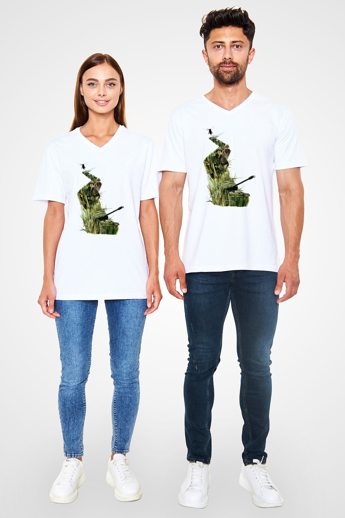 Full Metal Jacket Baskılı Beyaz Unisex V Yaka Tişört