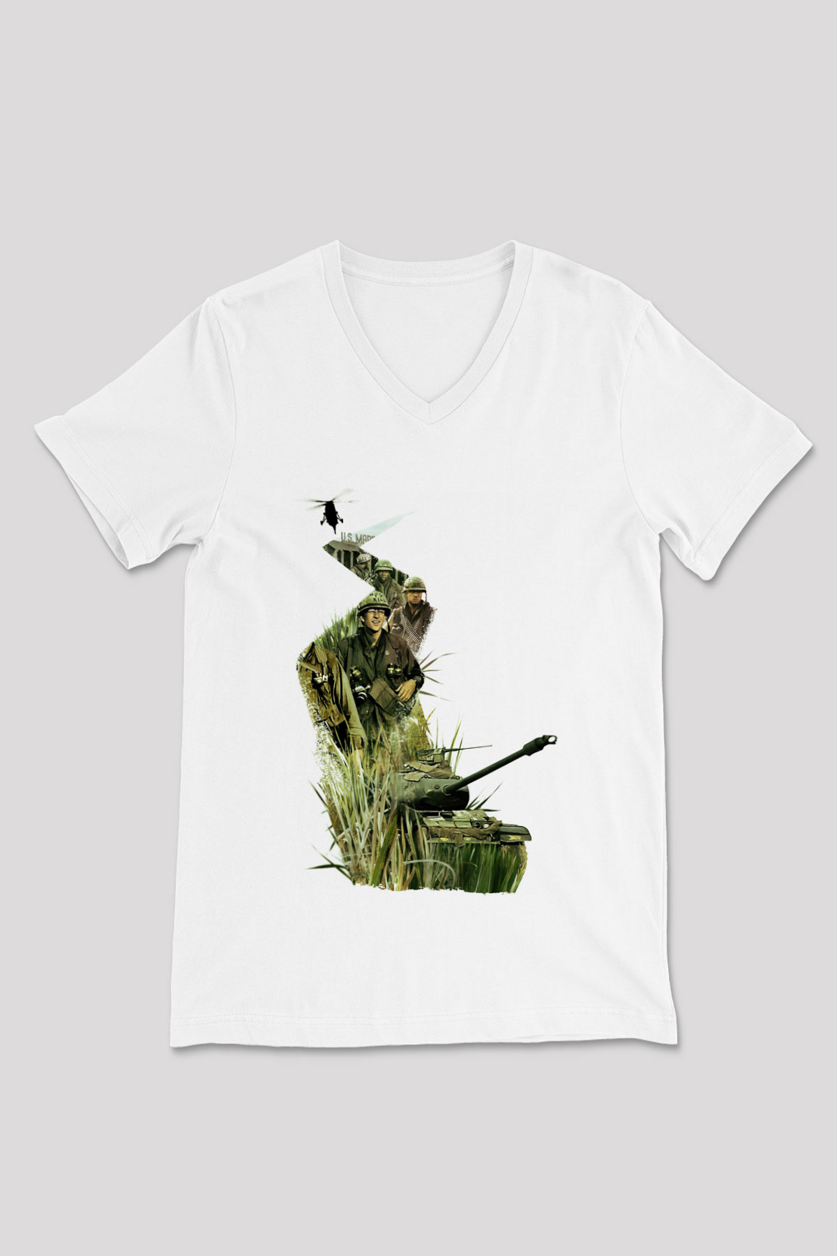 Full Metal Jacket Baskılı Beyaz Unisex V Yaka Tişört