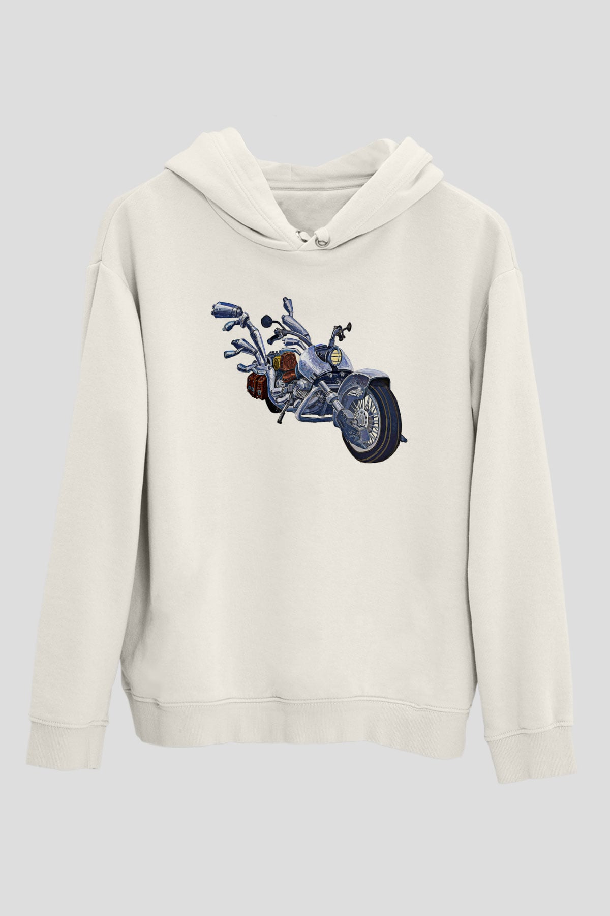Full Throttle Baskılı Beyaz Unisex Kapüşonlu Sweatshirt