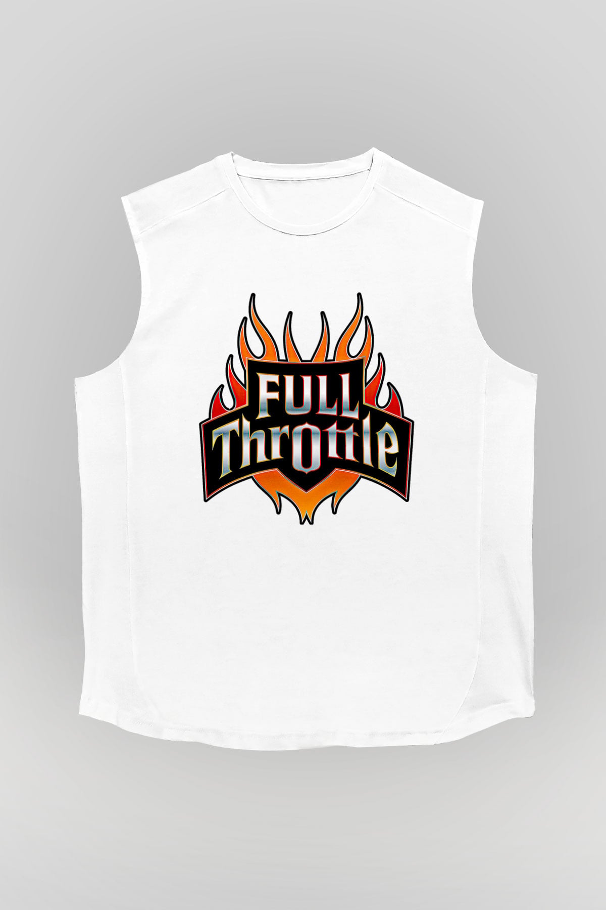 Full Throttle Baskılı Beyaz Unisex Kolsuz Tişört - Tshirt