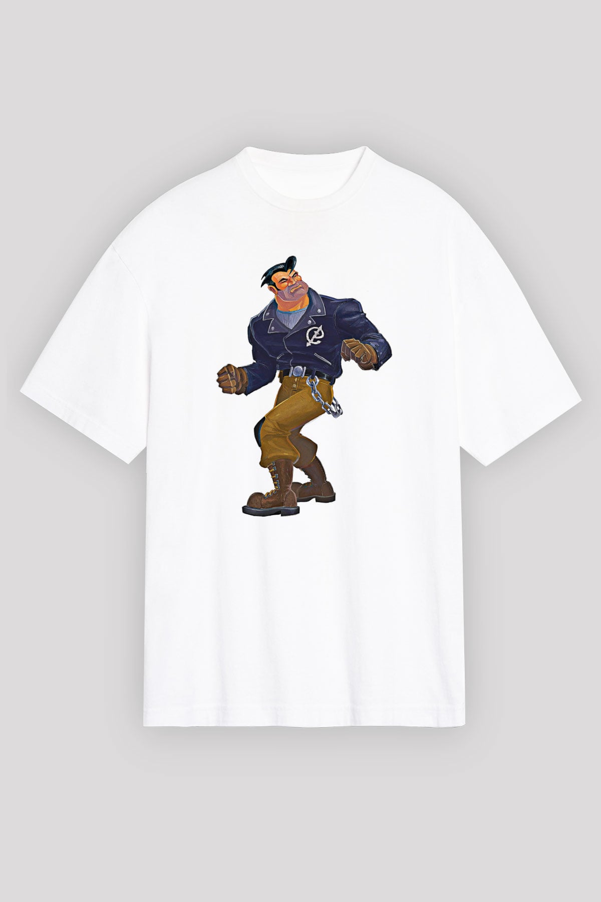 Full Throttle Baskılı Beyaz Unisex Oversize Tişört - Tshirt
