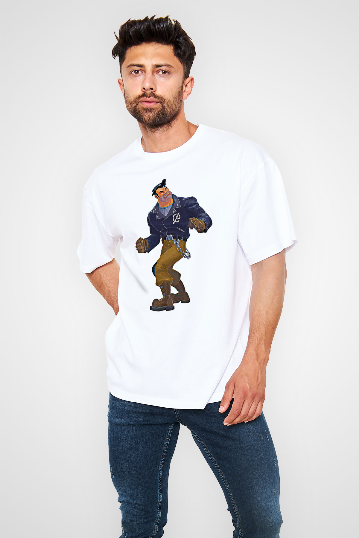 Full Throttle Baskılı Beyaz Unisex Oversize Tişört - Tshirt