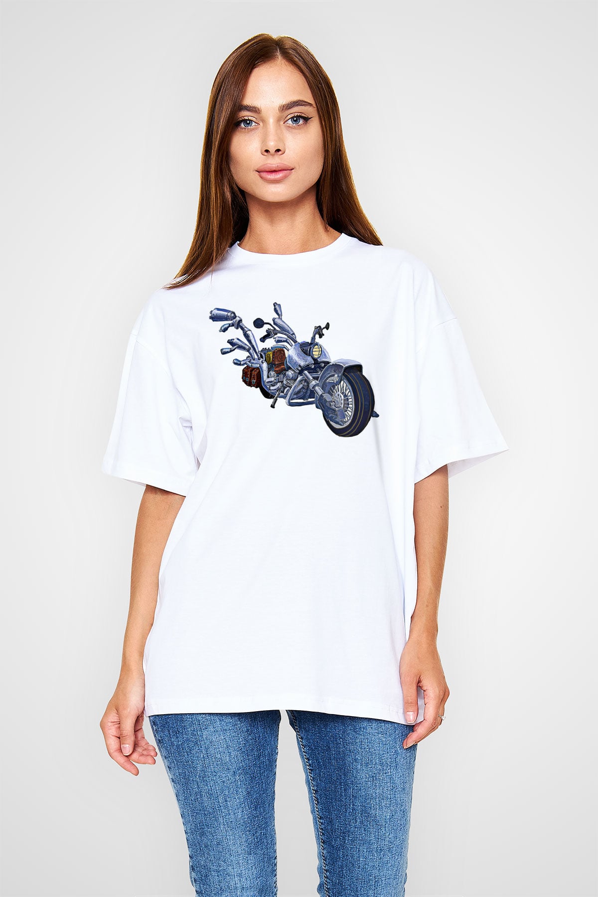 Full Throttle Baskılı Beyaz Unisex Oversize Tişört - Tshirt
