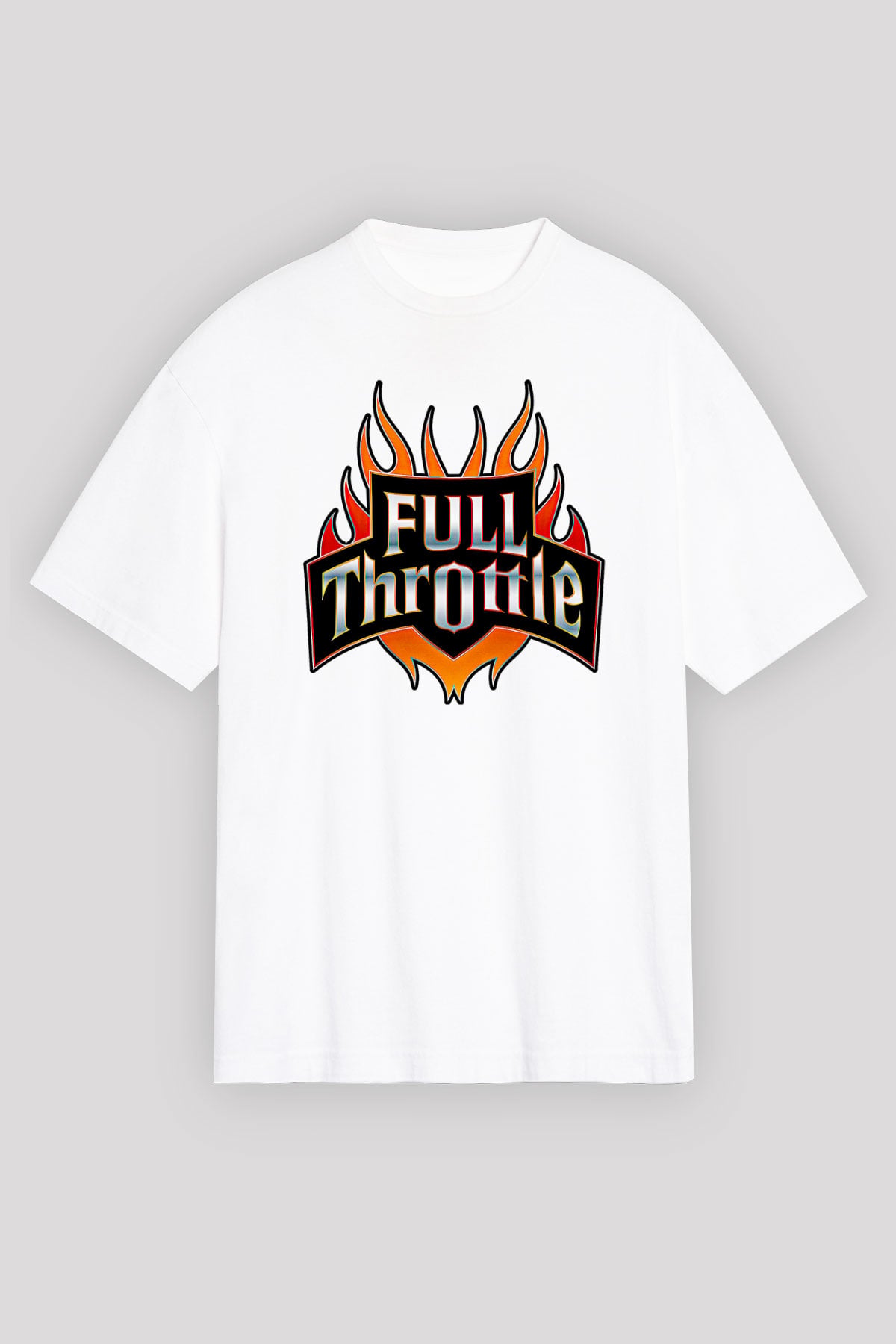Full Throttle Baskılı Beyaz Unisex Oversize Tişört - Tshirt