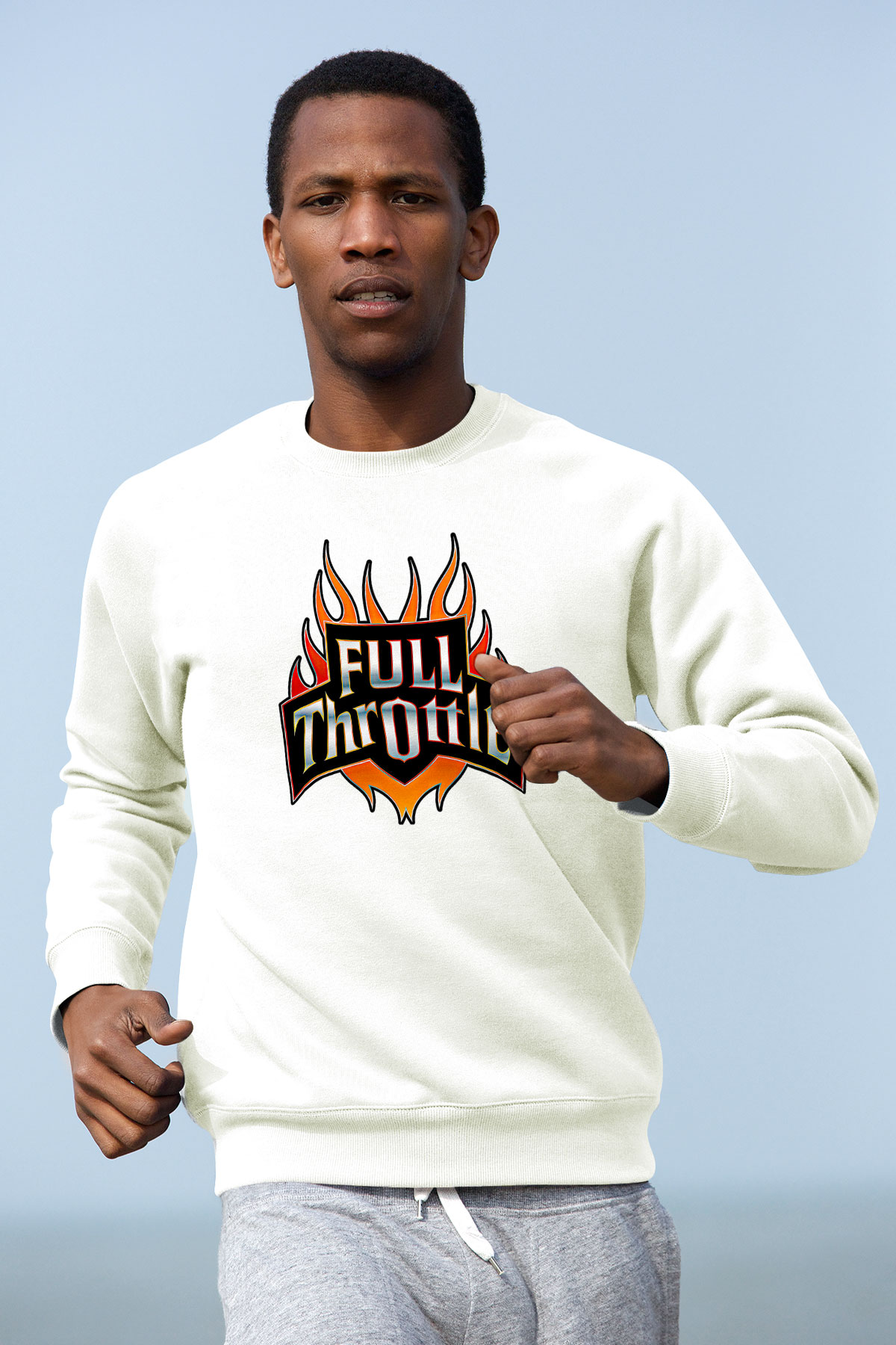 Full Throttle Baskılı Beyaz Unisex Sweatshirt