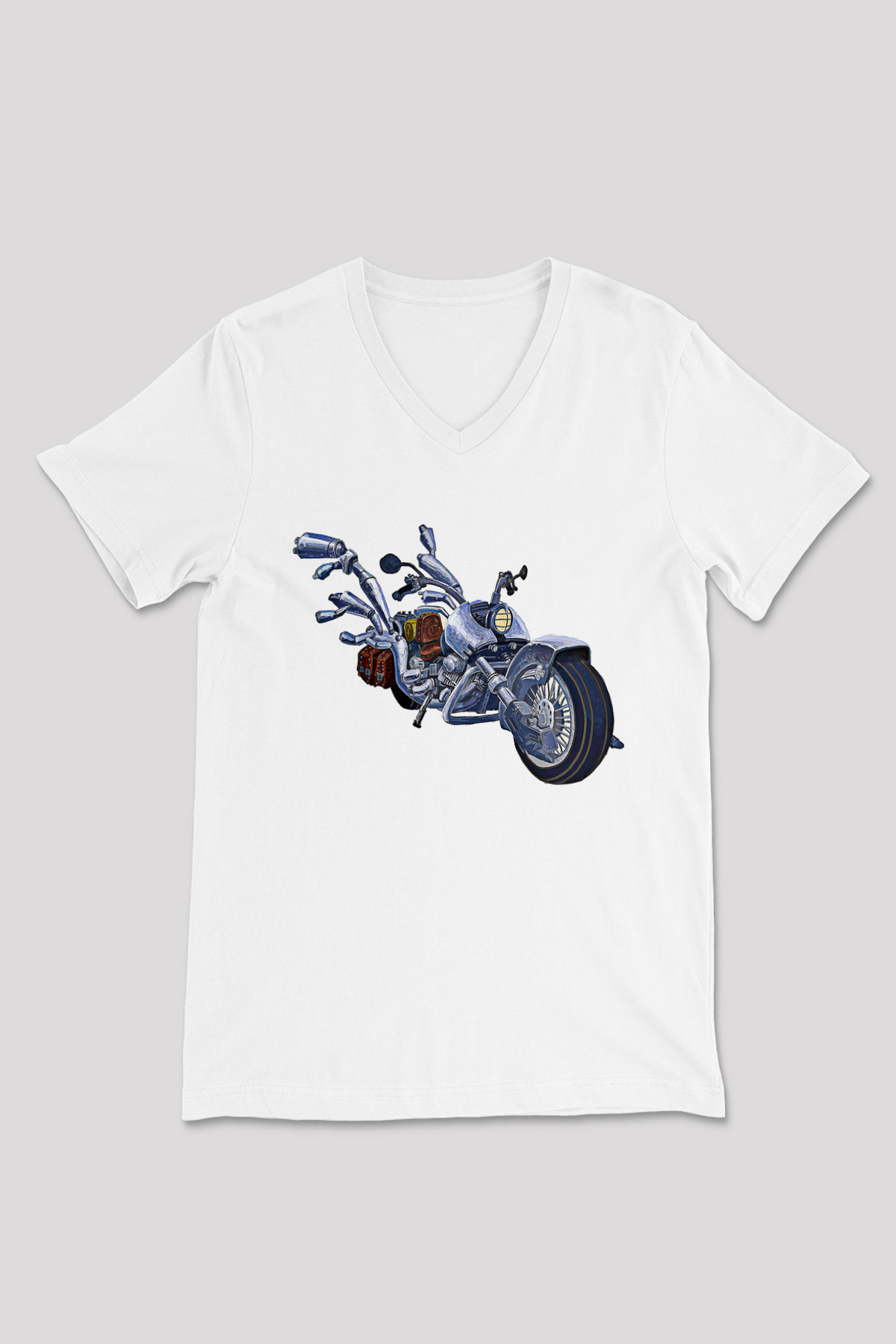 Full Throttle Baskılı Beyaz Unisex V Yaka Tişört - Tshirt