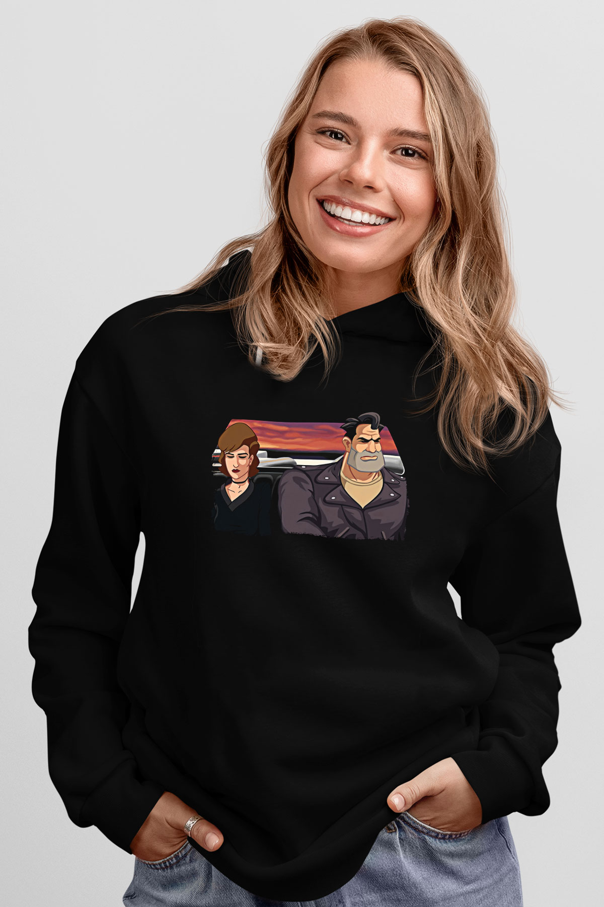 Full Throttle Baskılı Unisex Siyah Kapüşonlu Sweatshirt