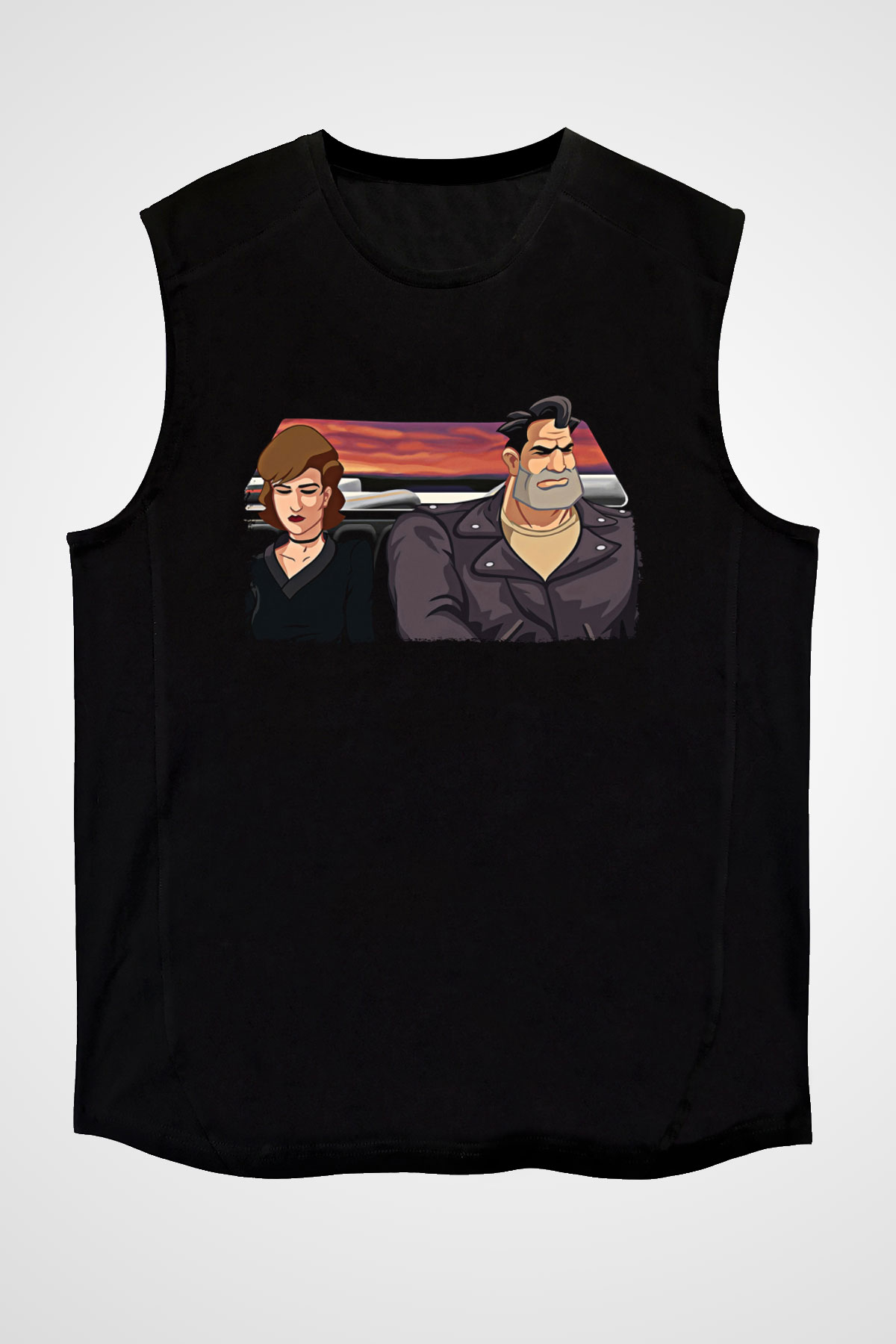 Full Throttle Baskılı Unisex Siyah Kolsuz Tişört - Tshirt