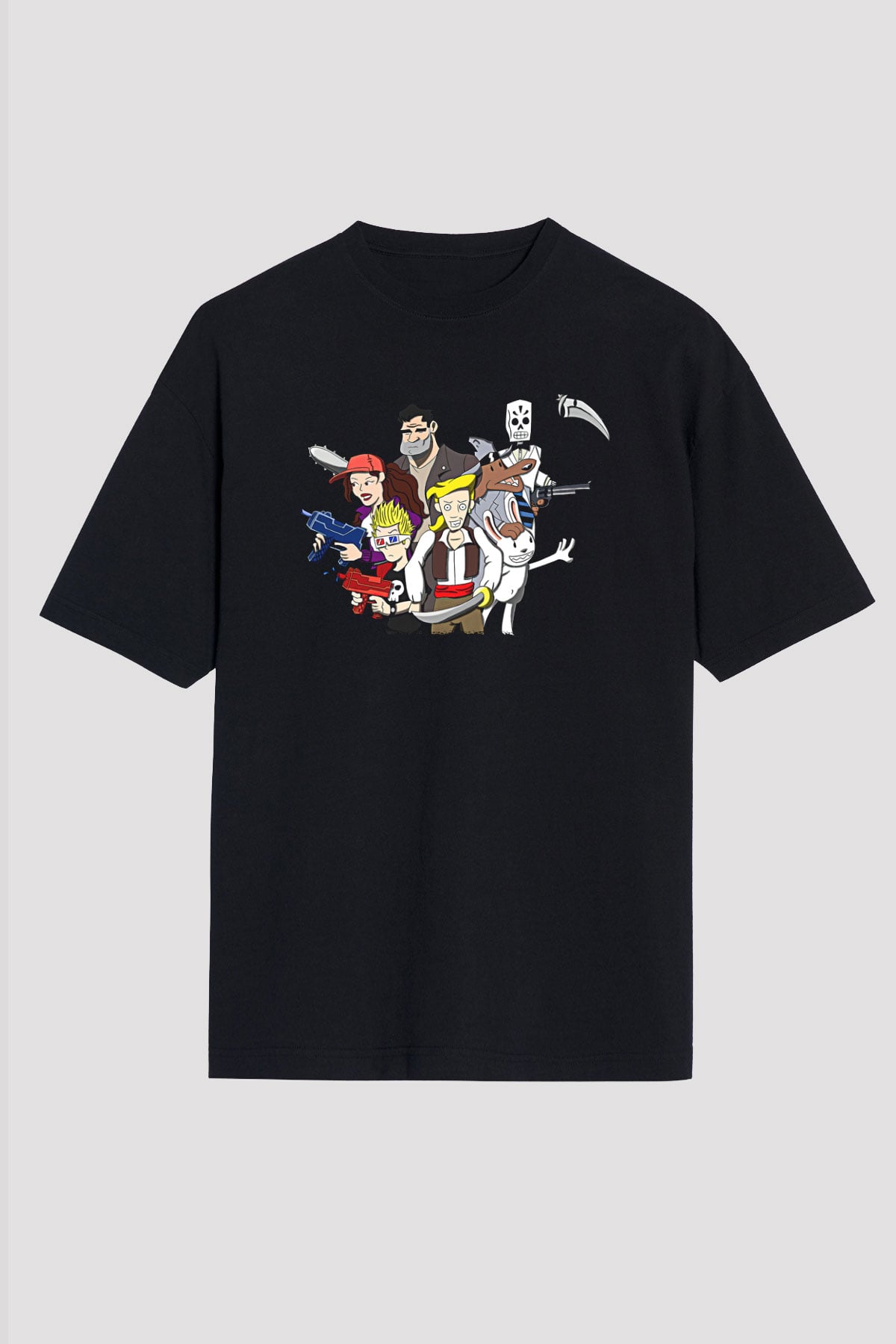 Full Throttle Baskılı Unisex Siyah Oversize Tişört - Tshirt