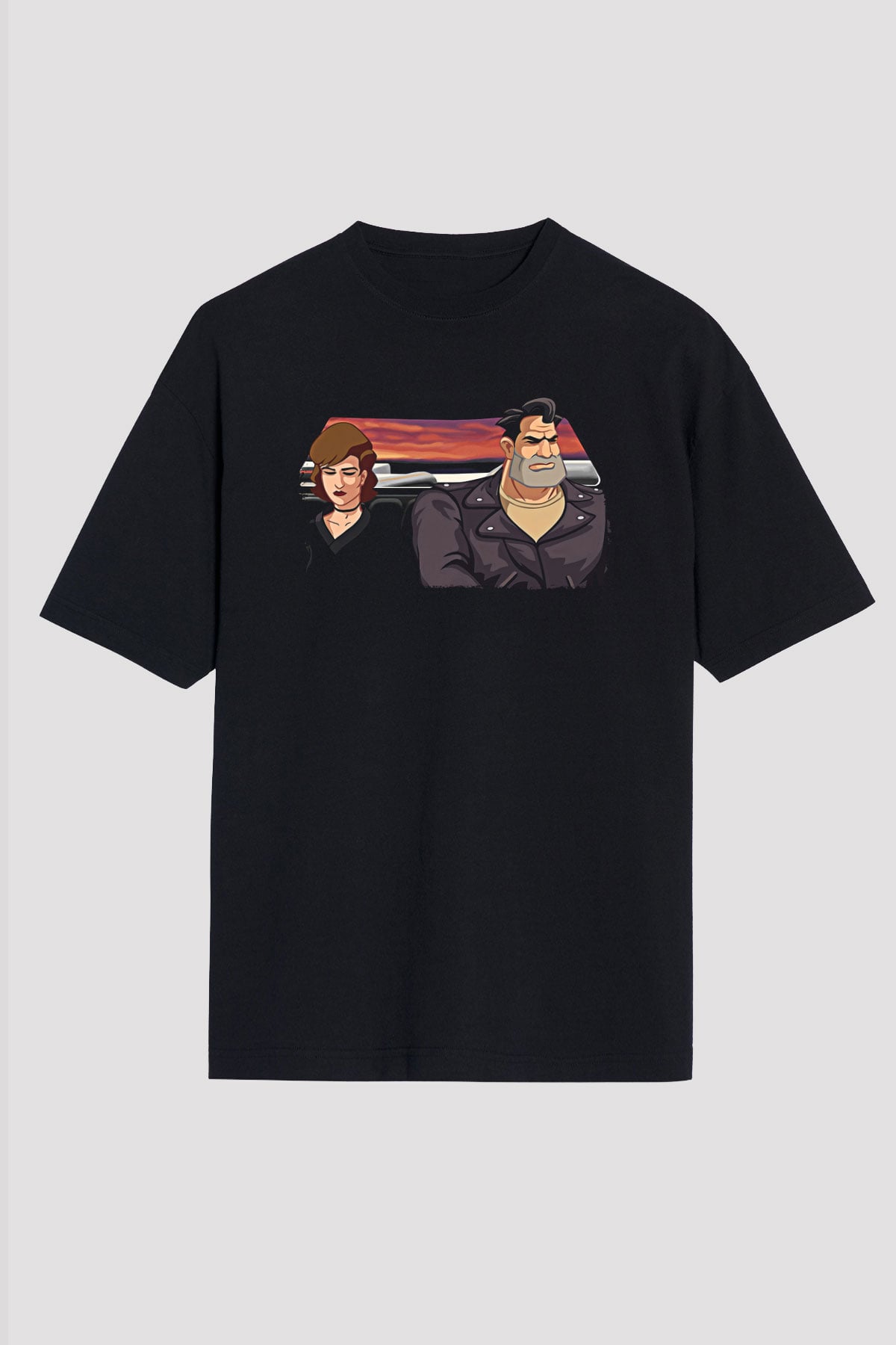 Full Throttle Baskılı Unisex Siyah Oversize Tişört - Tshirt