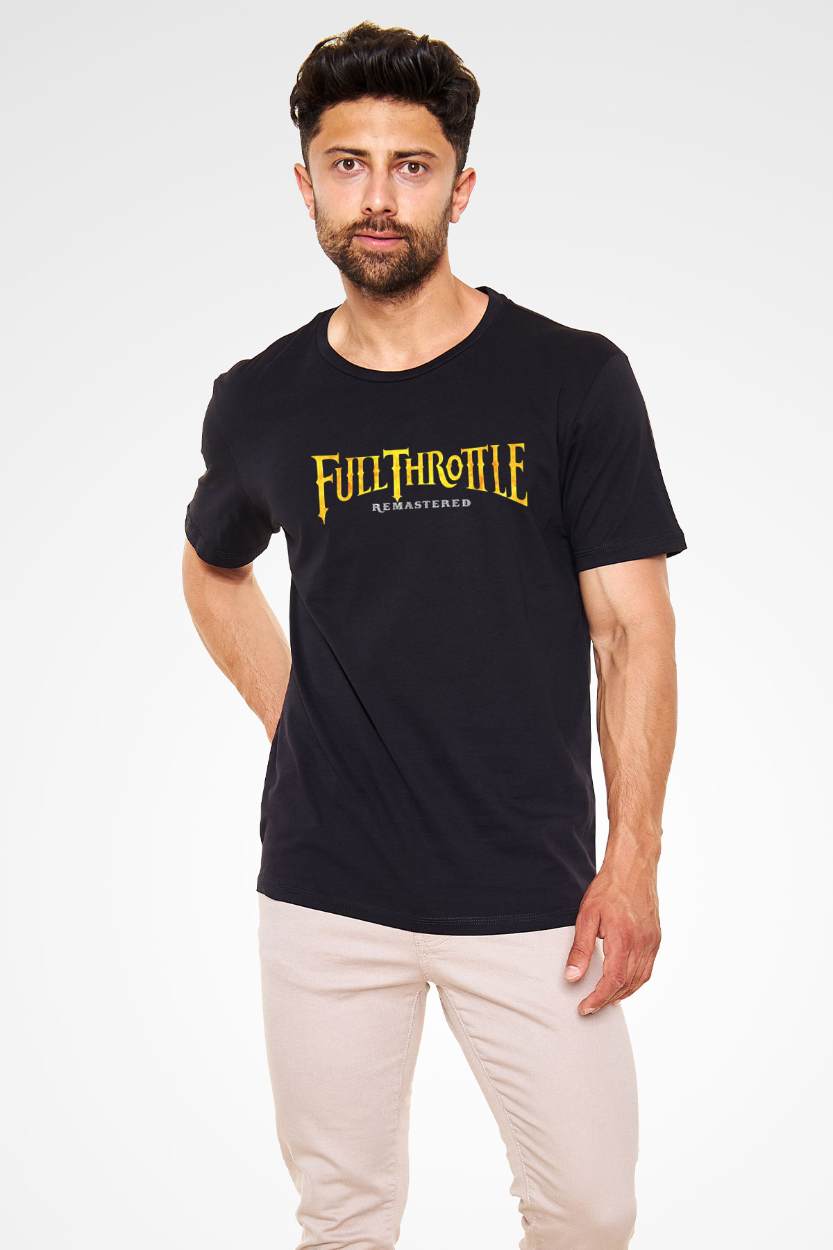 Full Throttle Baskılı Unisex Siyah Tişört - Tshirt