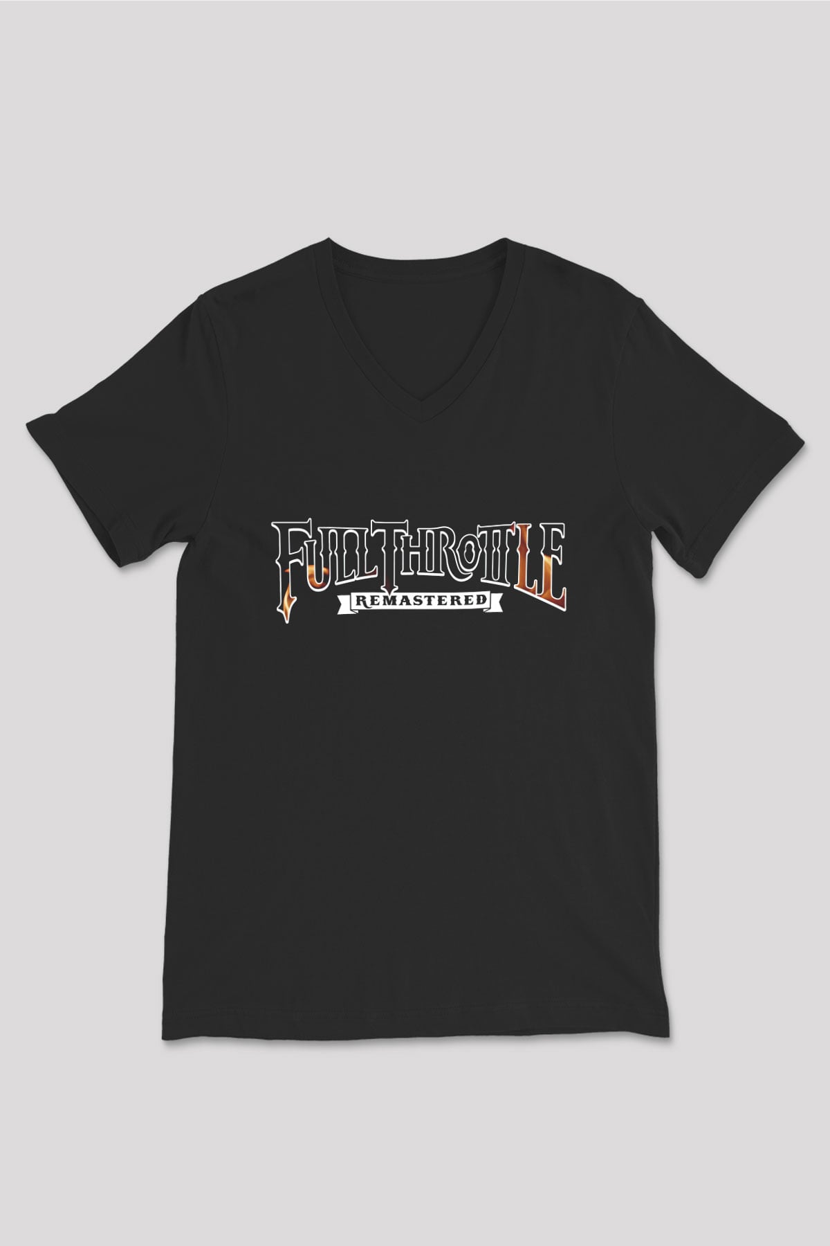 Full Throttle Baskılı Unisex Siyah V Yaka Tişört - Tshirt