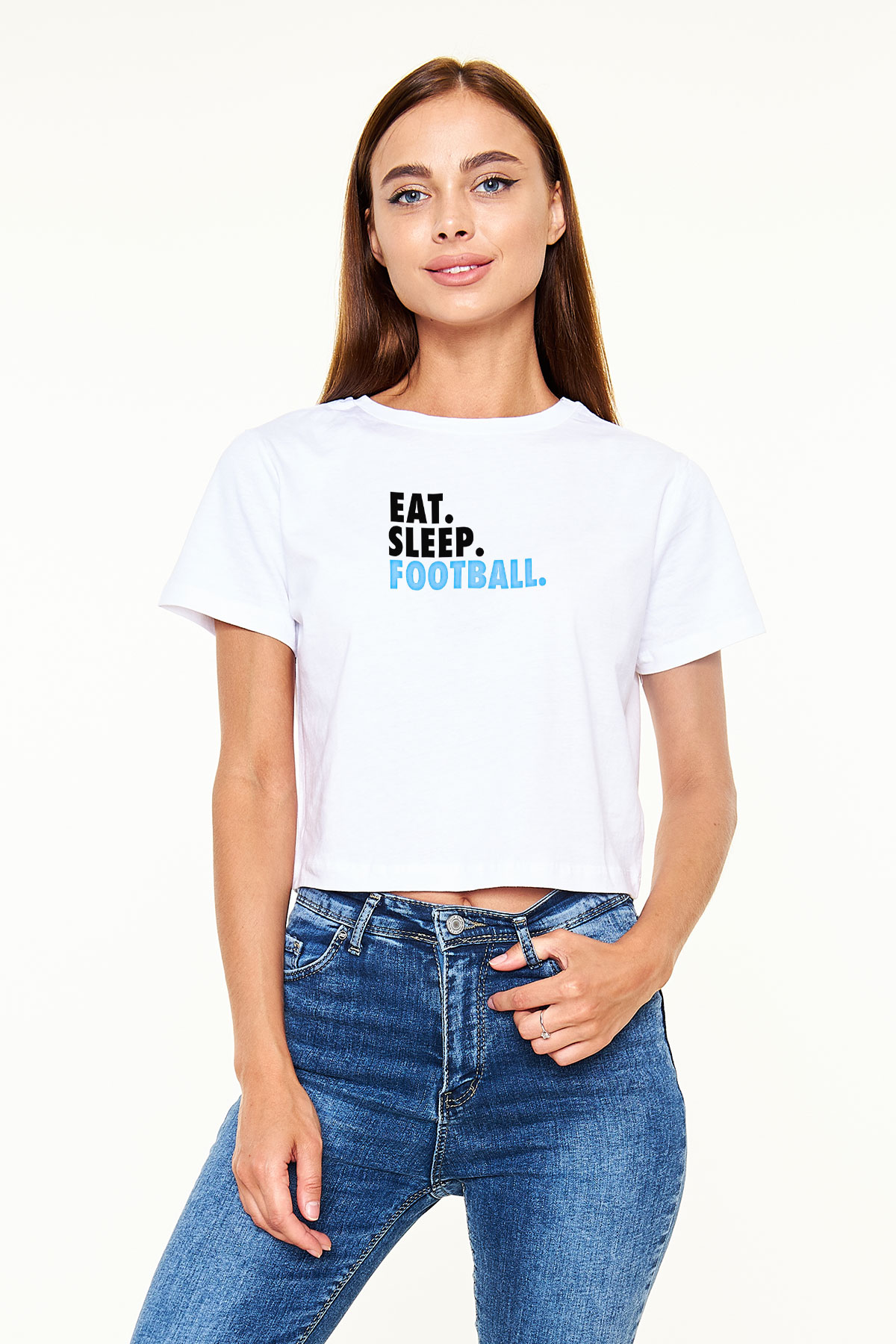 Futbol Baskılı Crop Top Beyaz Tişört - T-shirt