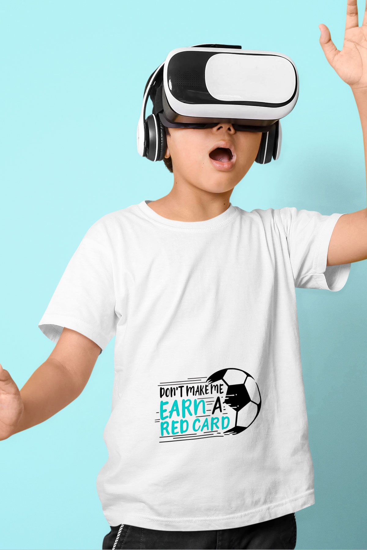 Futbol Baskılı Unisex Beyaz Çocuk Tişört - Tshirt