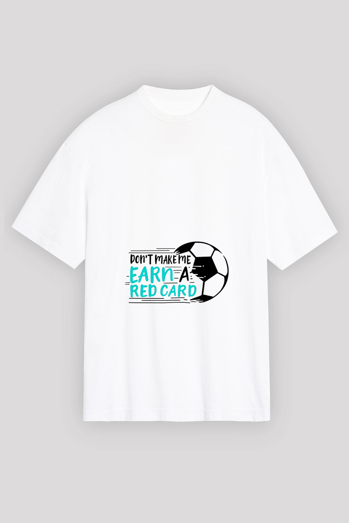 Futbol Baskılı Unisex Beyaz Oversize Tişört - Tshirt