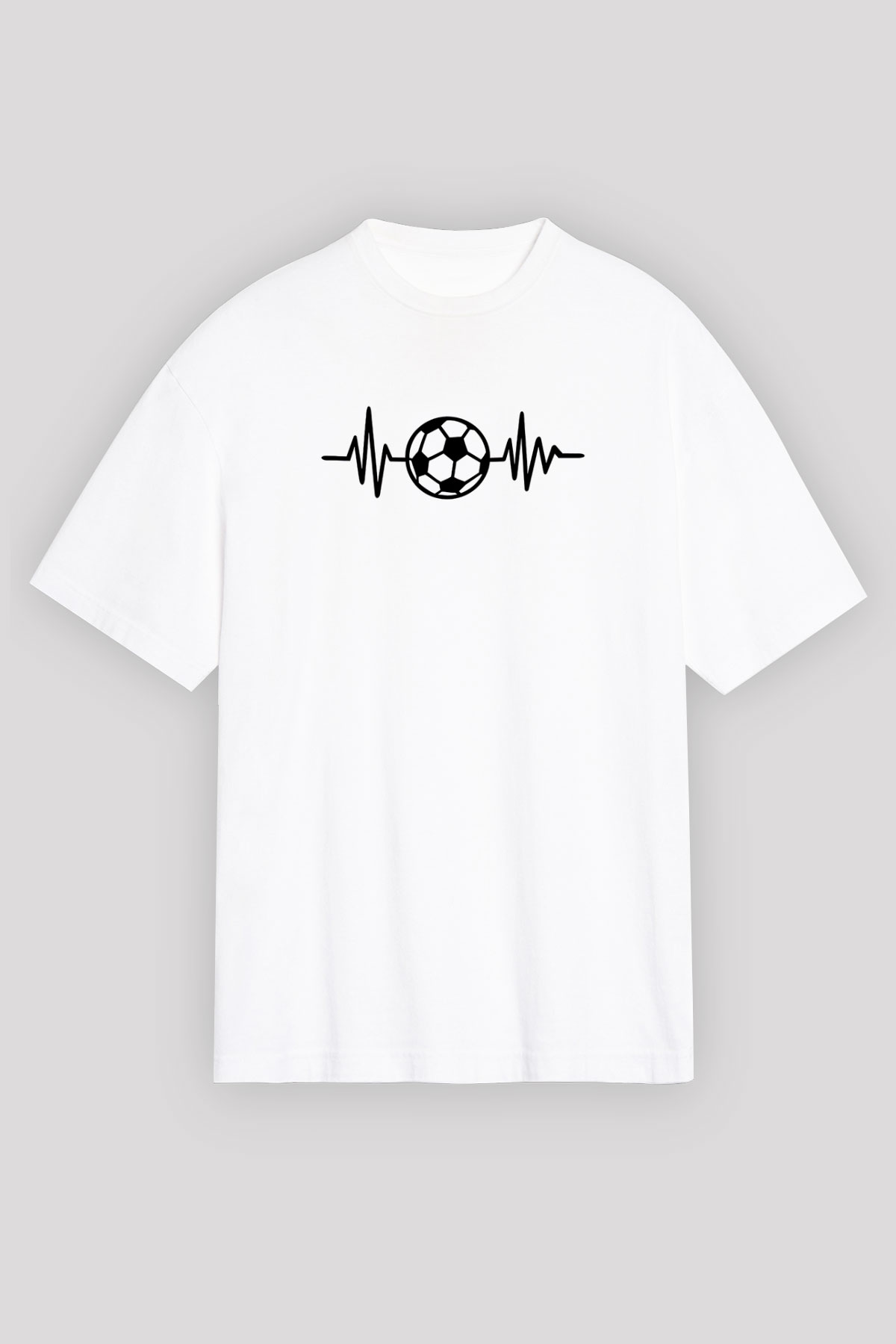 Futbol Baskılı Unisex Beyaz Oversize Tişört - Tshirt