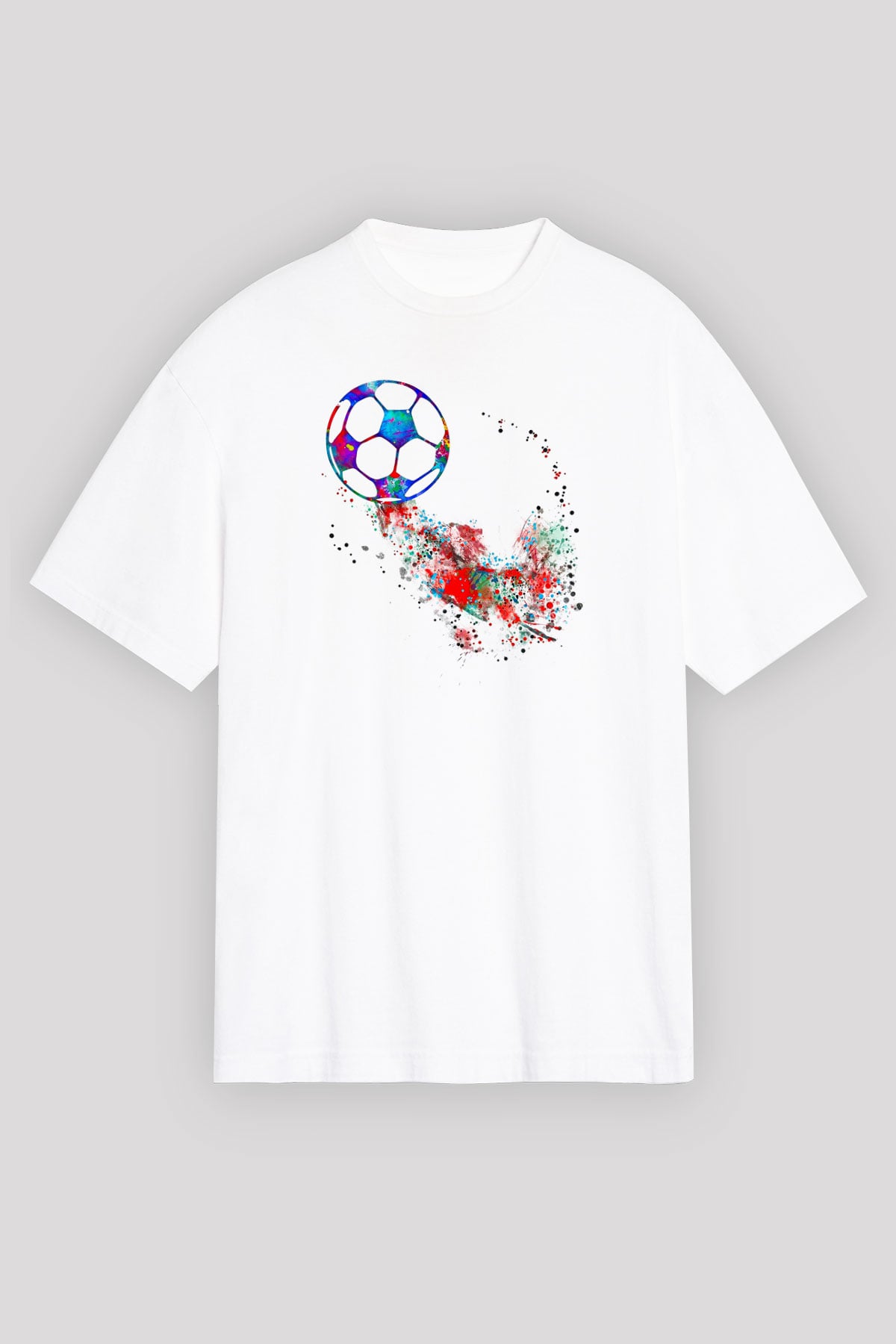Futbol Baskılı Unisex Beyaz Oversize Tişört - Tshirt