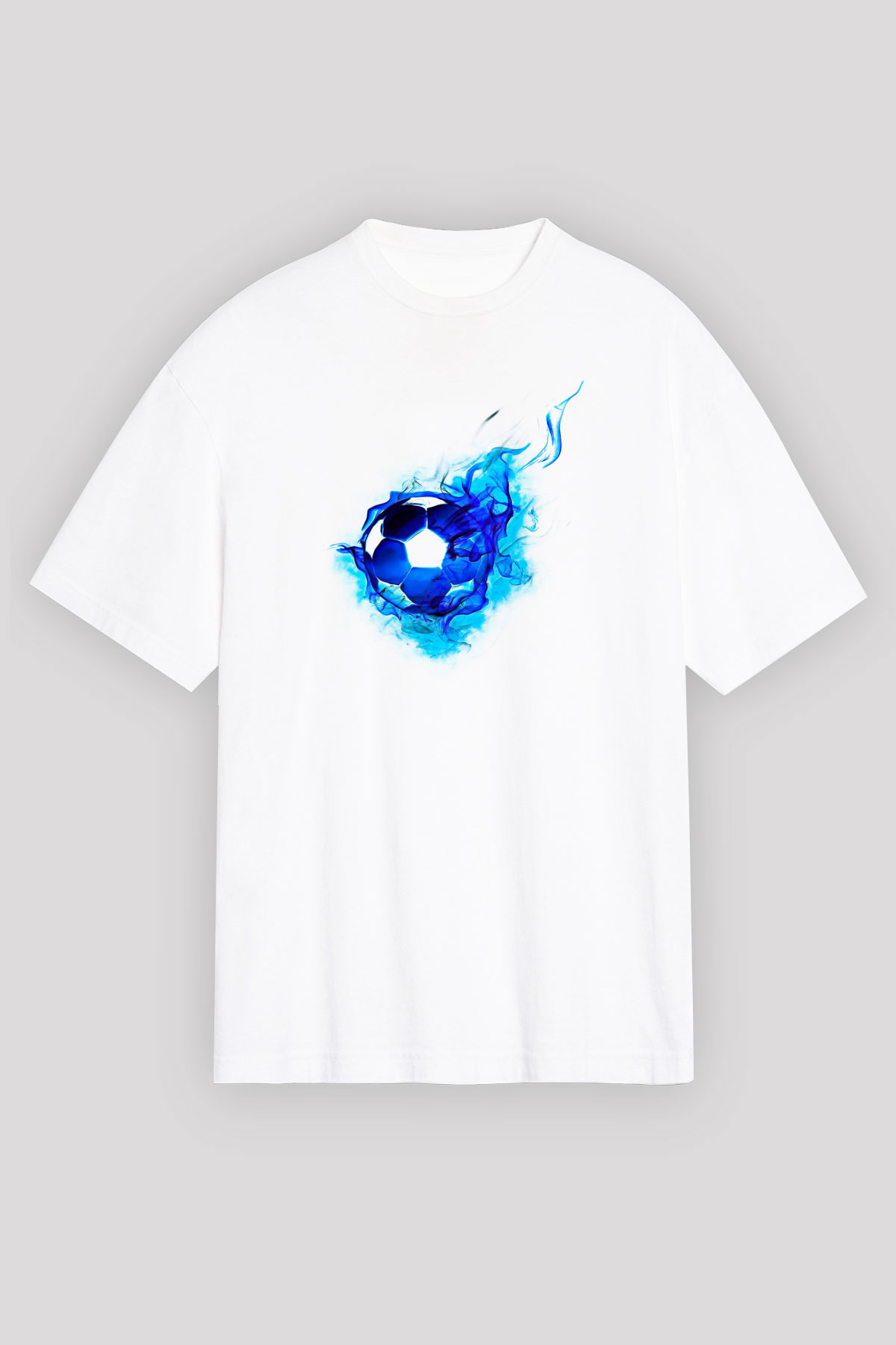 Futbol Baskılı Unisex Beyaz Oversize Tişört - Tshirt