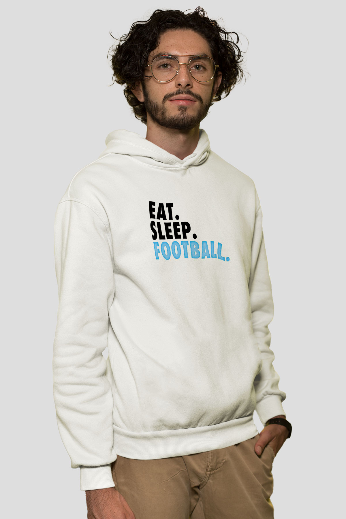 Futbol Baskılı Unisex Ekru Hoodie