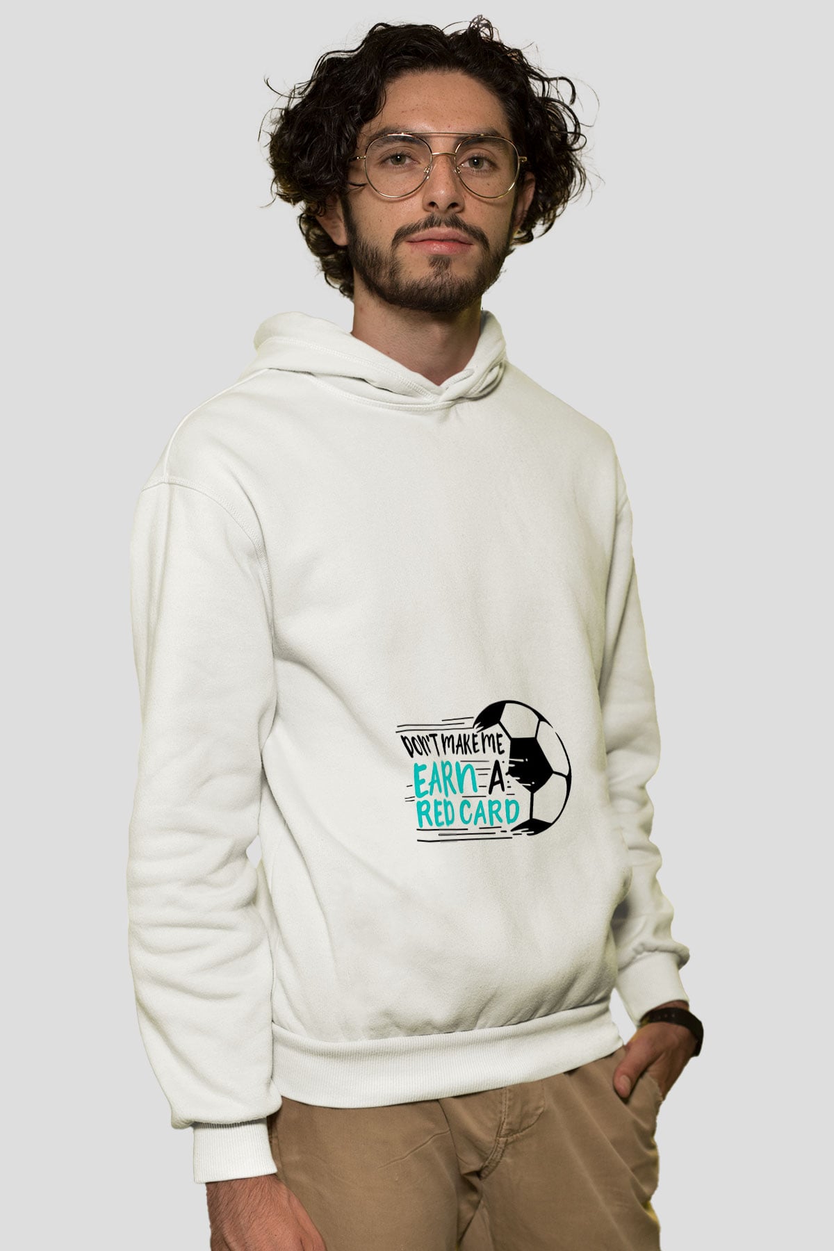 Futbol Baskılı Unisex Ekru Hoodie