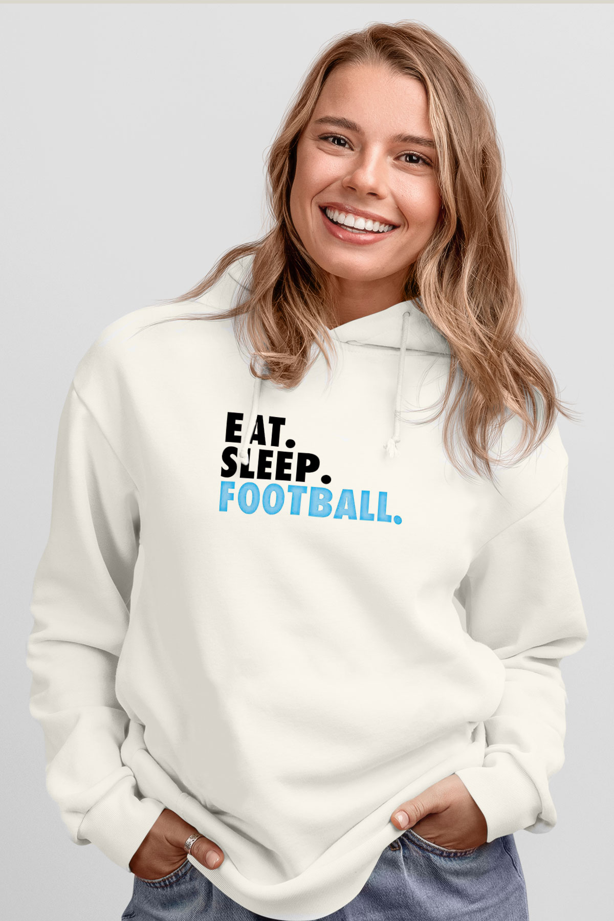 Futbol Baskılı Unisex Ekru Hoodie