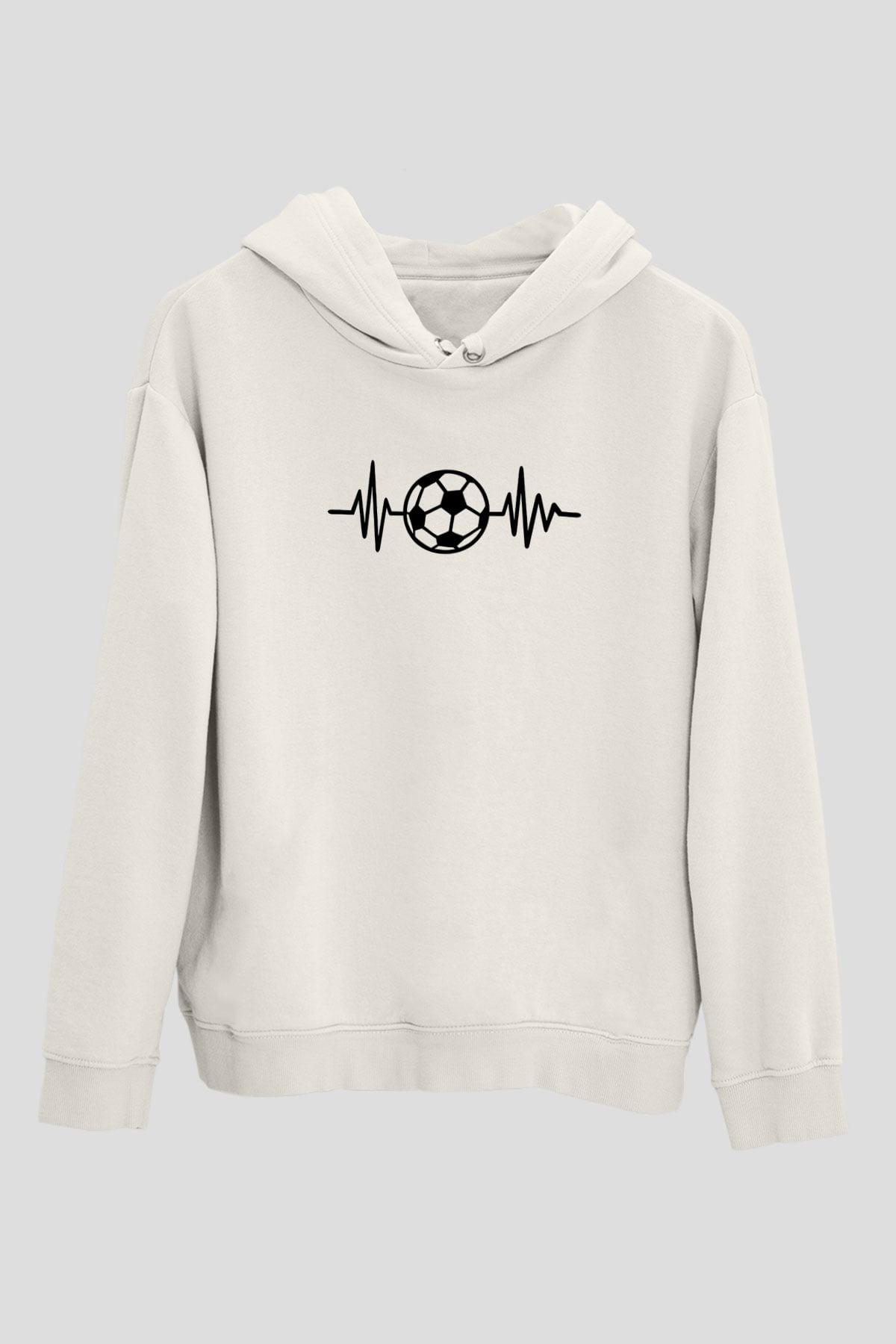 Futbol Baskılı Unisex Ekru Hoodie