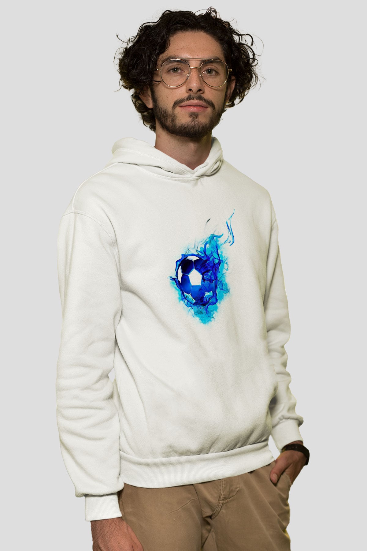 Futbol Baskılı Unisex Ekru Hoodie