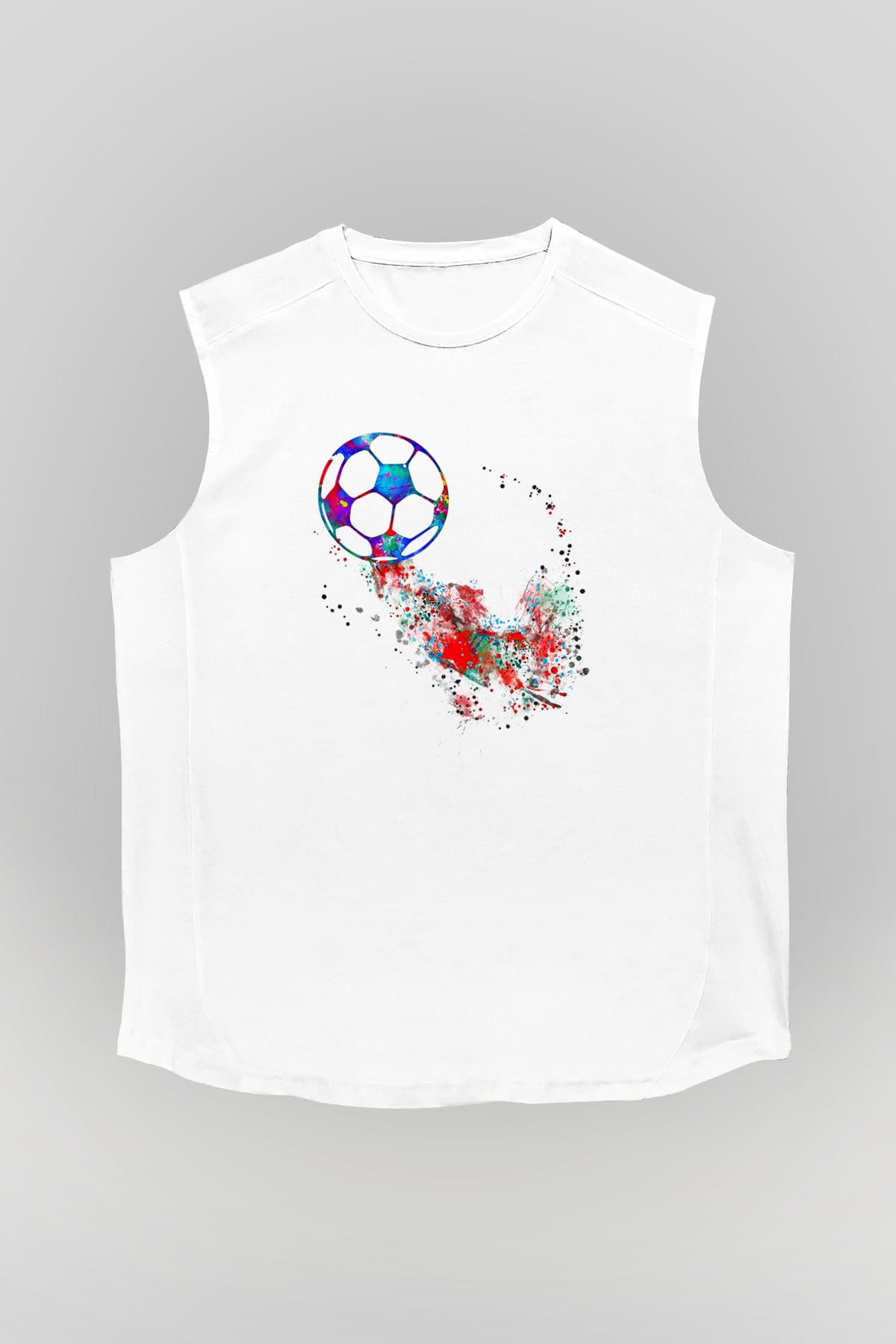 Futbol Baskılı Unisex Kolsuz Beyaz Tişört