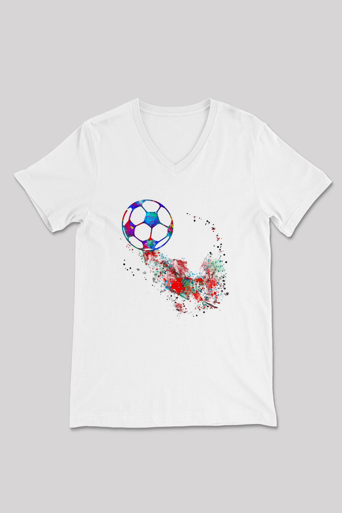 Futbol Baskılı Unisex V Yaka Tişört - Tshirt
